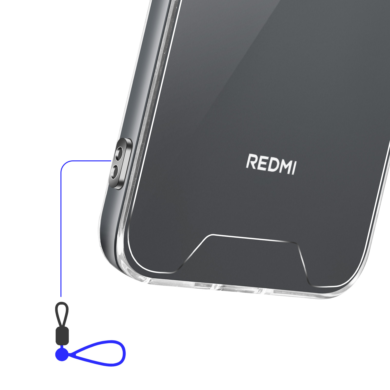 Custodia trasparente per telefono Redmi con attacco per cordino.