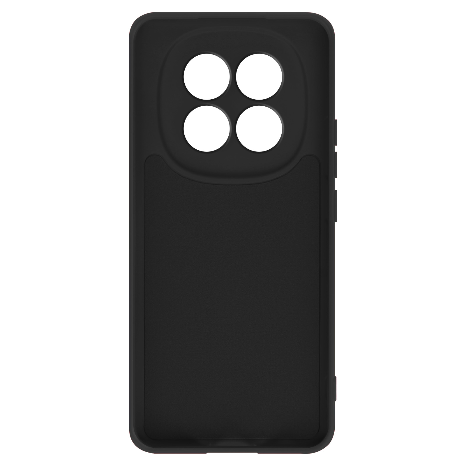 Custodia nera per telefono con quattro ritagli circolari per fotocamera.