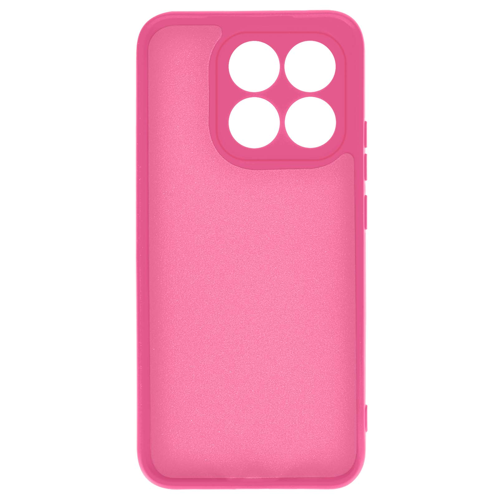 Een roze telefoonhoes met vier ronde uitsparingen voor camera's.