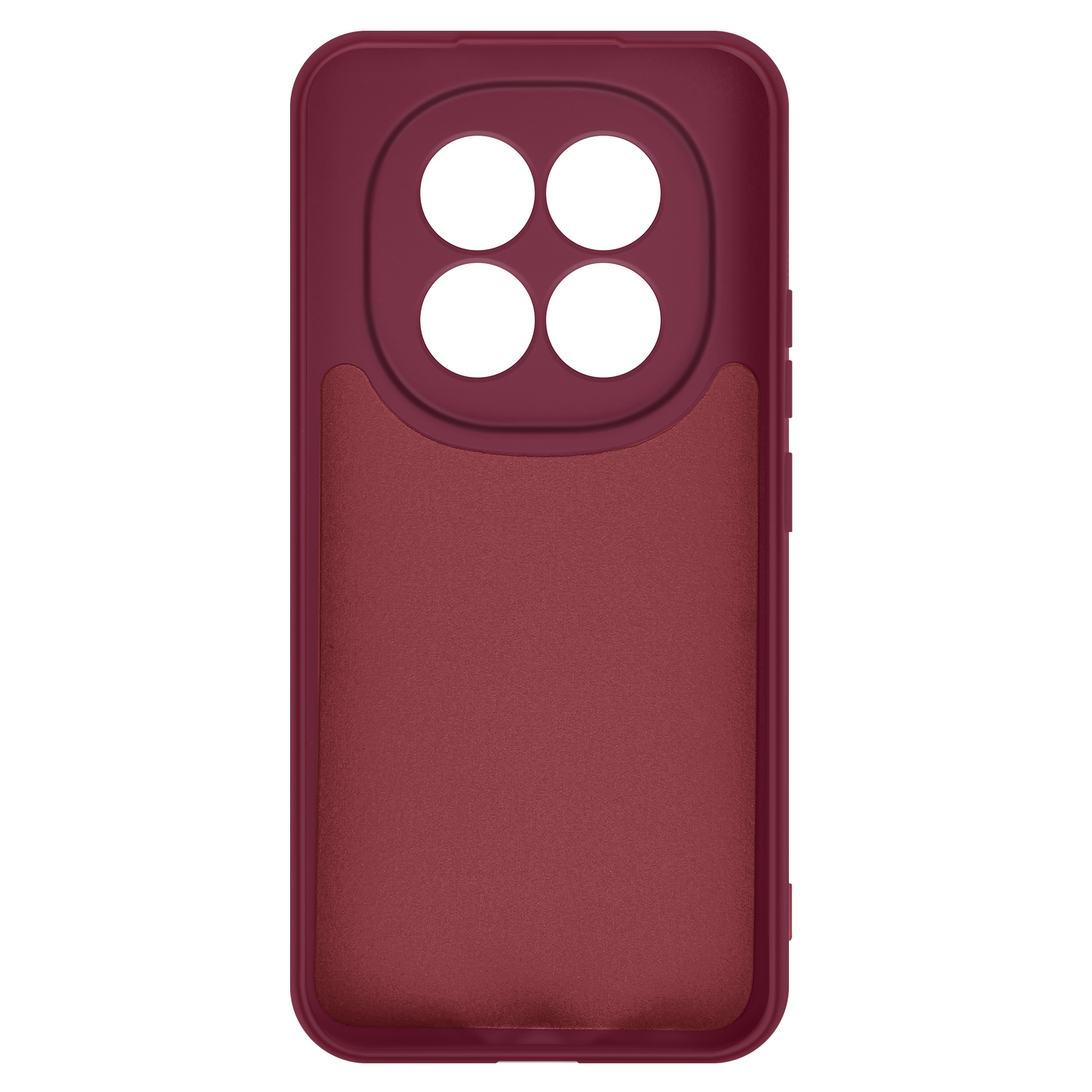 Custodia per telefono rossa con quattro ritagli circolari per fotocamere.