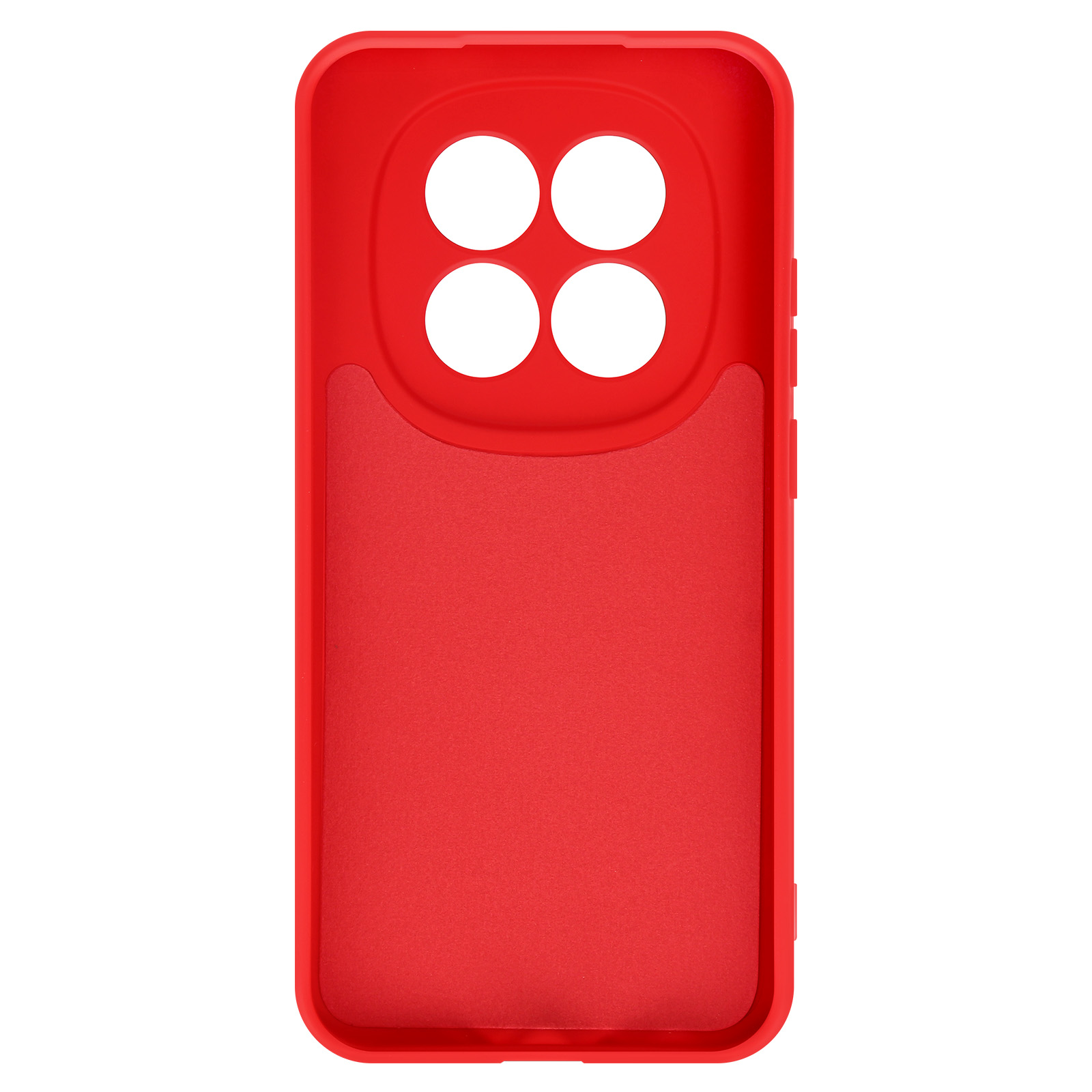 Una custodia rossa per telefono con quattro ritagli circolari per la fotocamera.