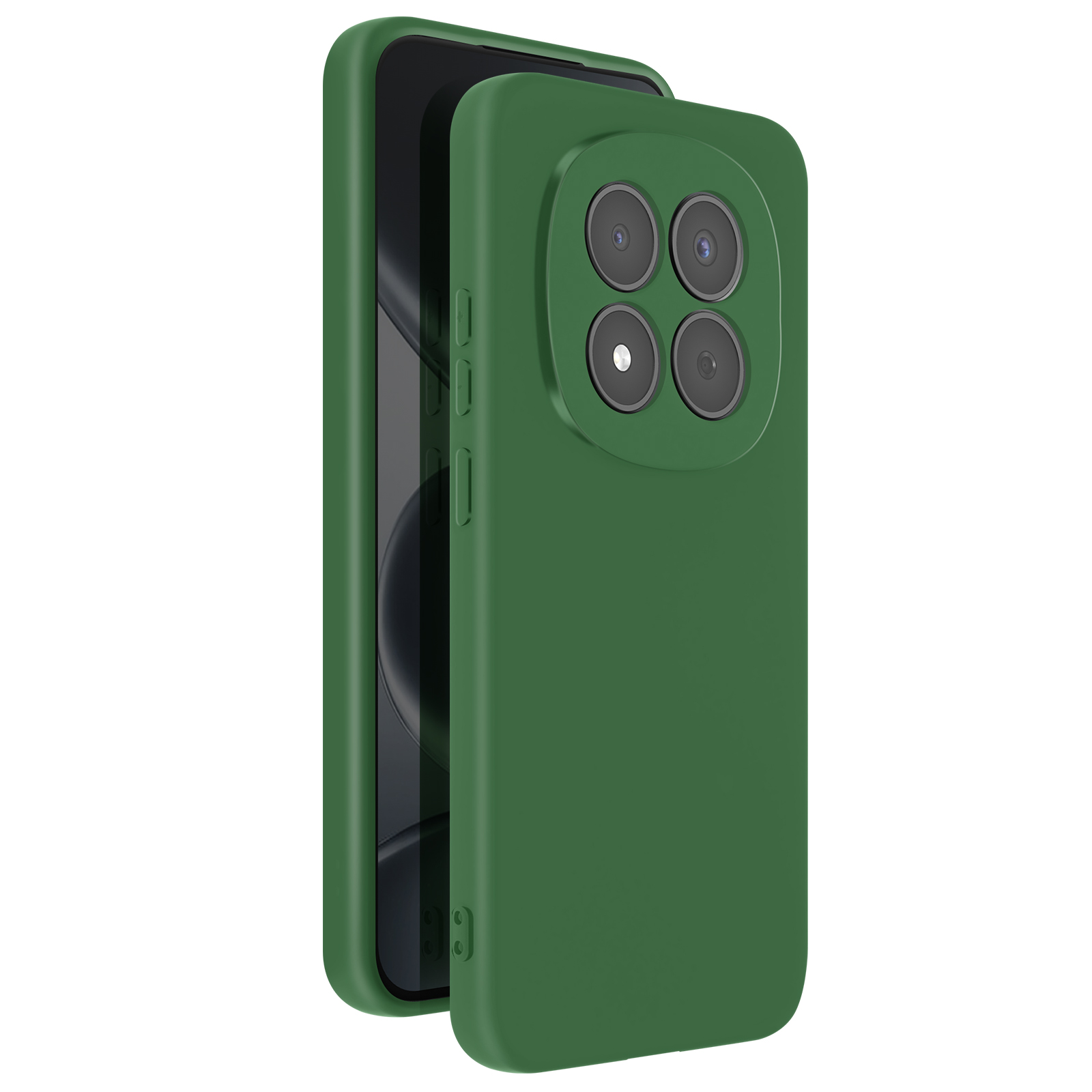 Custodia verde per telefono con quattro obiettivi sul retro.