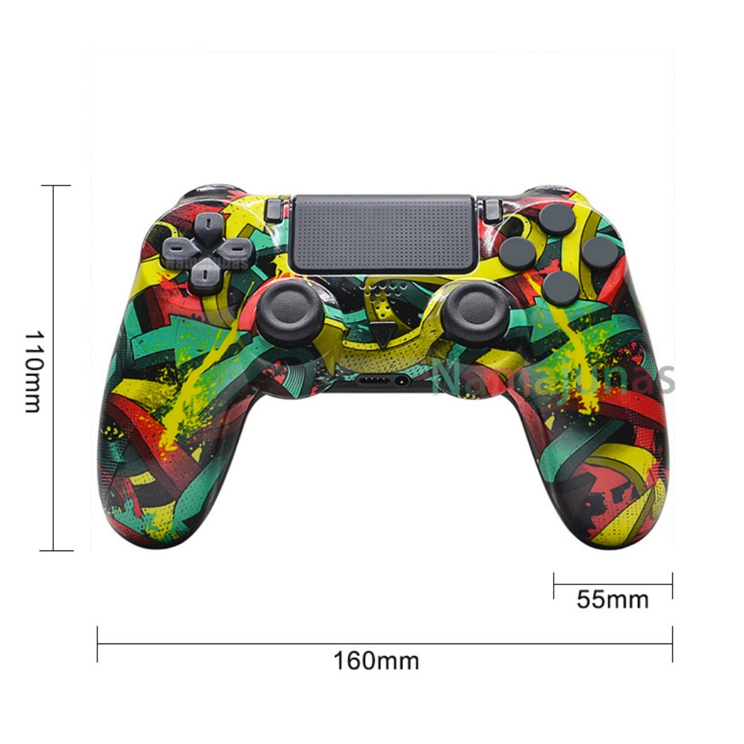 Bunter Controller mit gelben, roten und grünen Linien auf schwarzem Hintergrund.