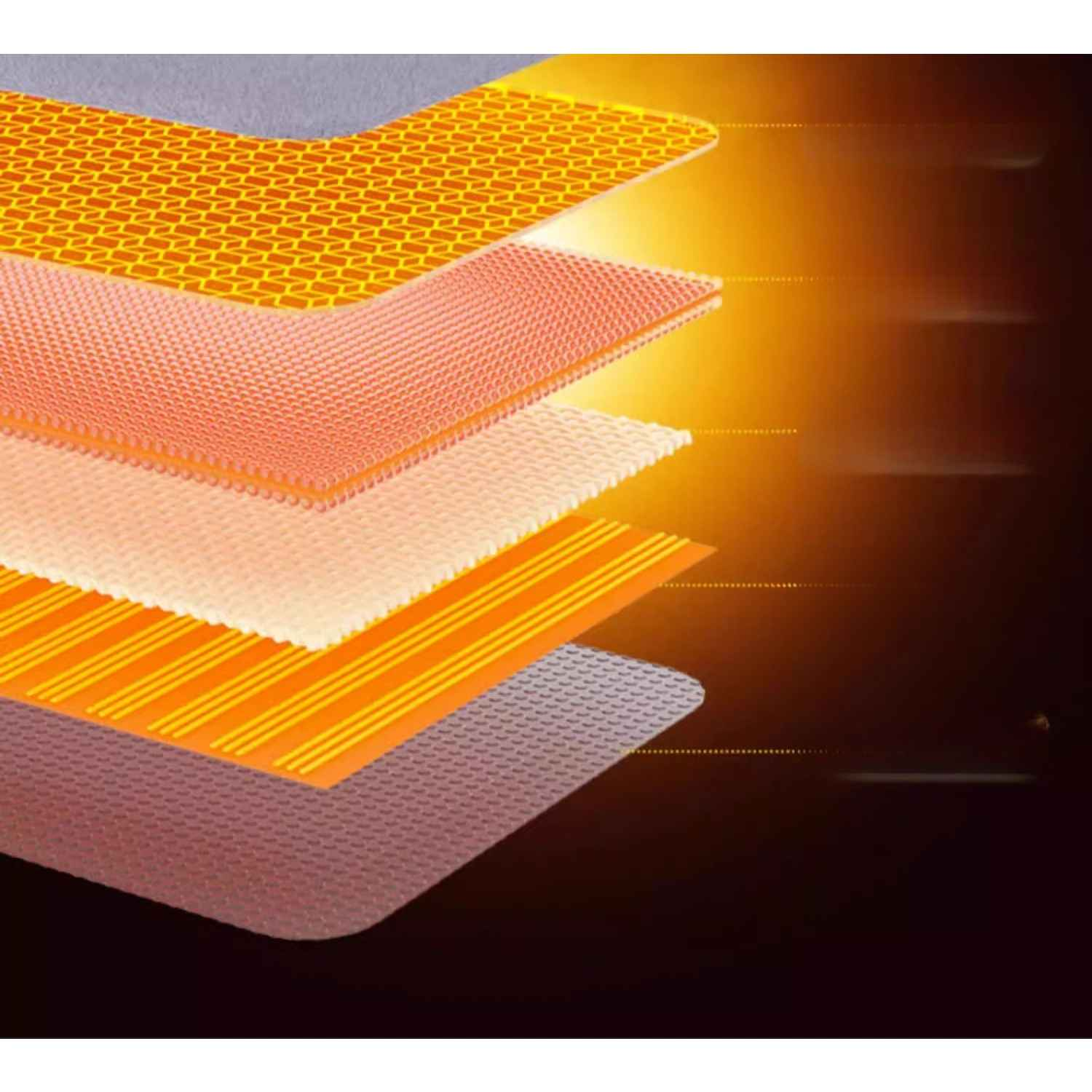 Materialschichten mit unterschiedlichen Texturen und Farben: Gelb, Orange, Weiß und Grau.