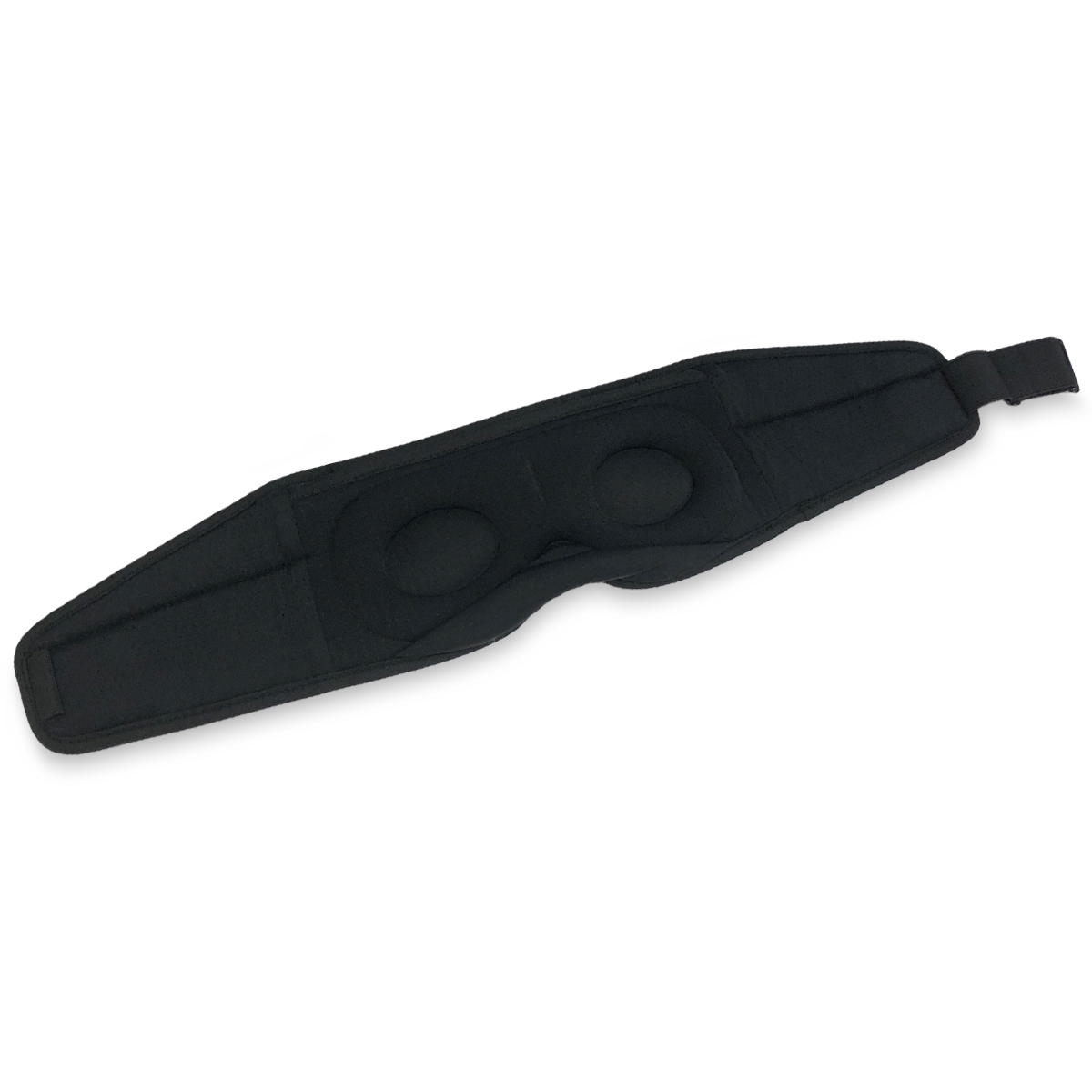 Maschera per dormire nera con coppette oculari imbottite e cinturino regolabile.