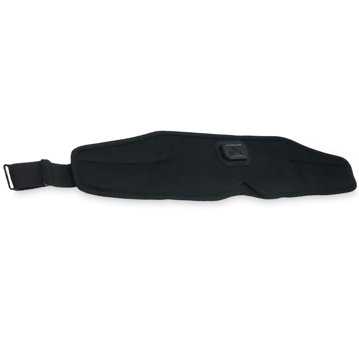 Maschera per dormire nera con modulo Bluetooth e cinturino regolabile.