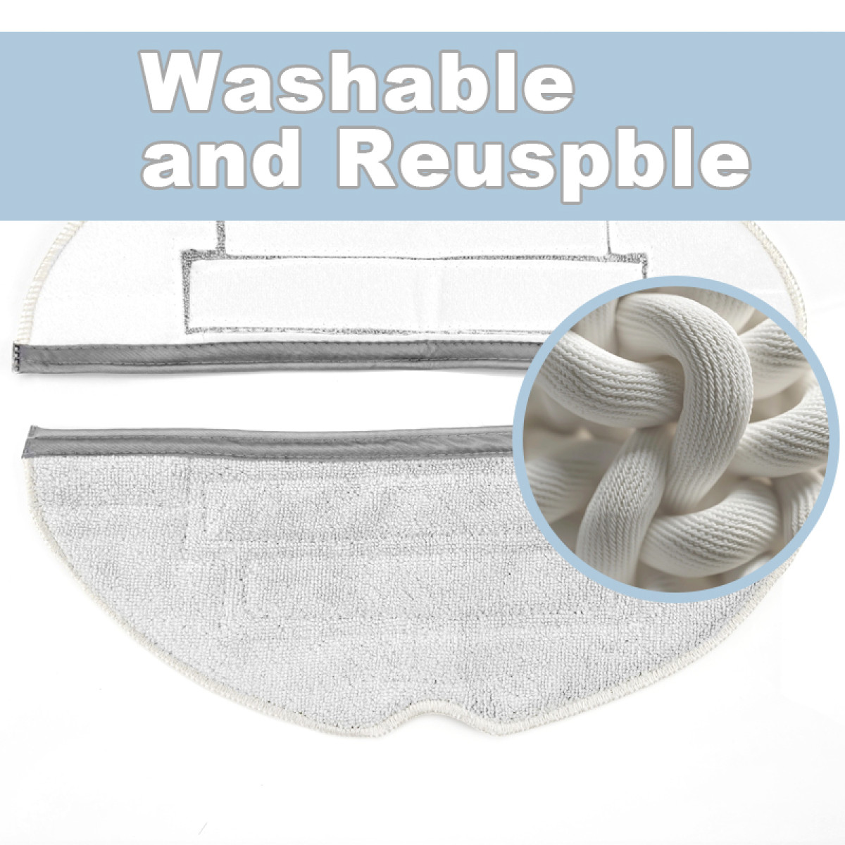 Biała nakładka mopa z zbliżeniem białych sznurków.