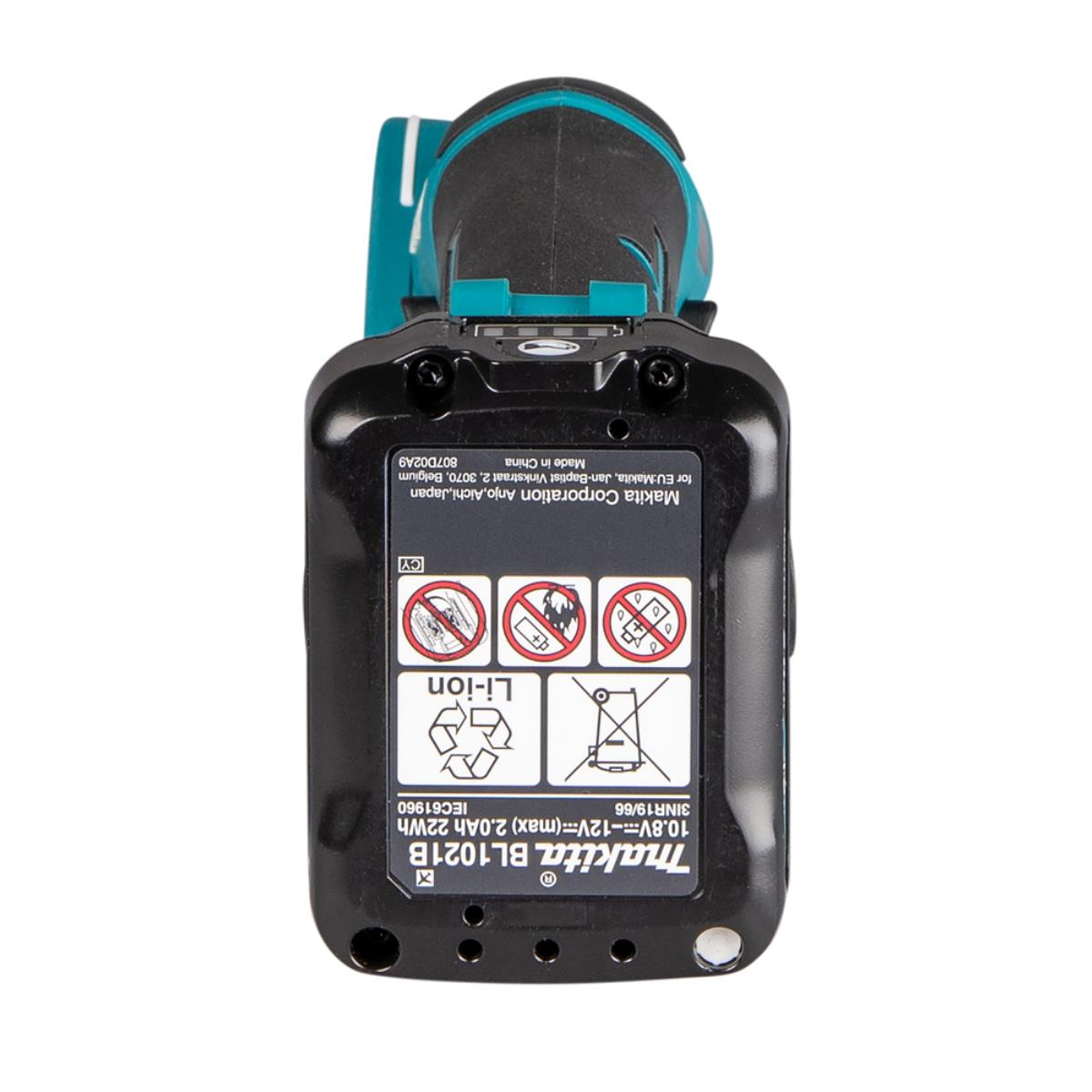 Makita BL1021B Li-Ion Akku mit 10.8-12V, 2.0Ah, 22Wh. Angaben zur Herstellung.