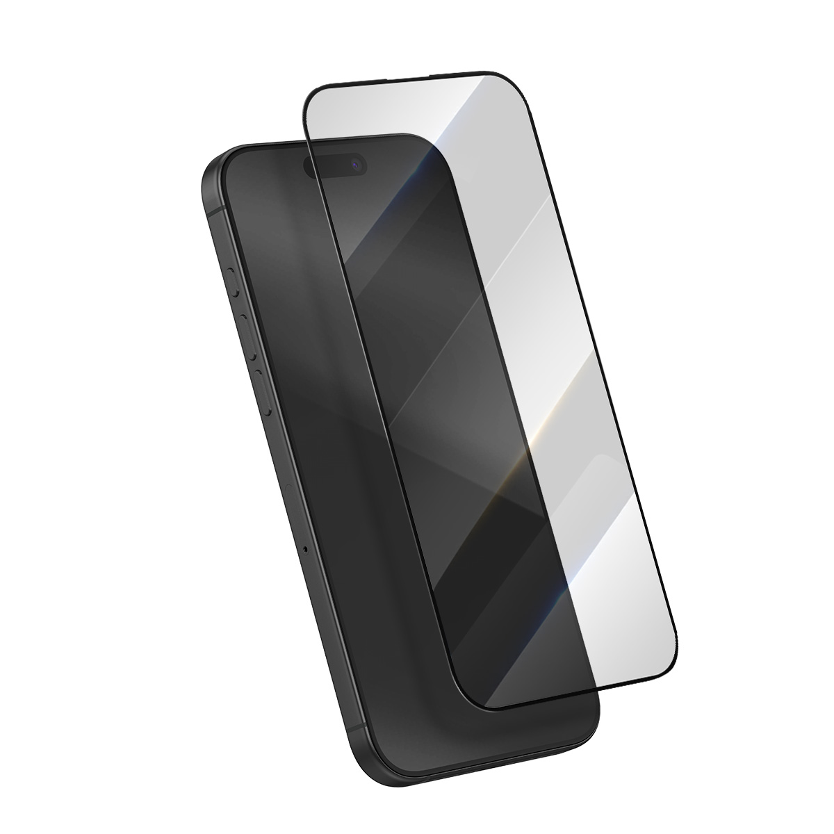 Een zwarte smartphone met een schermprotector erop.