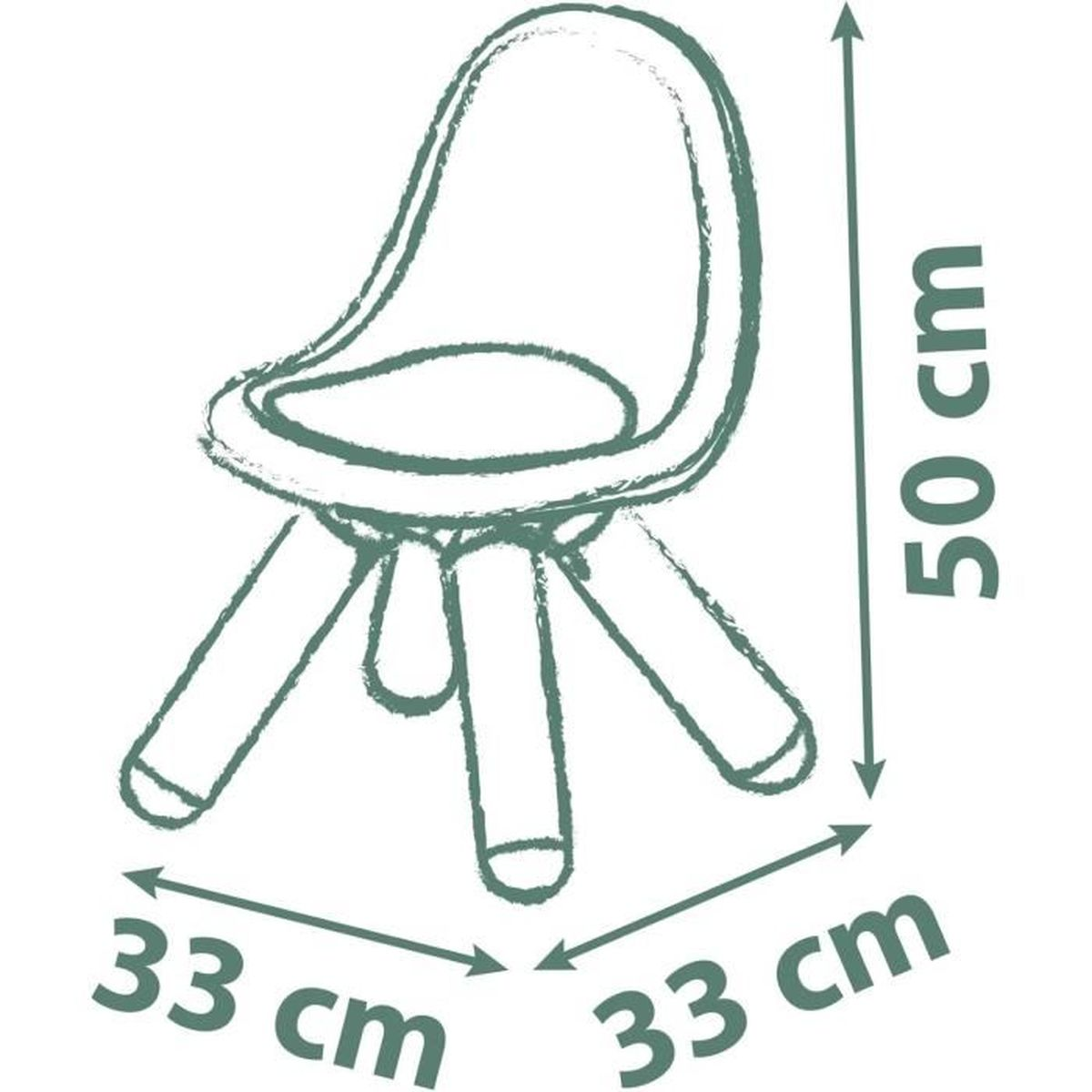 Krzesełko dla dziecka o wymiarach 50 cm wysokości i 33 cm szerokości.