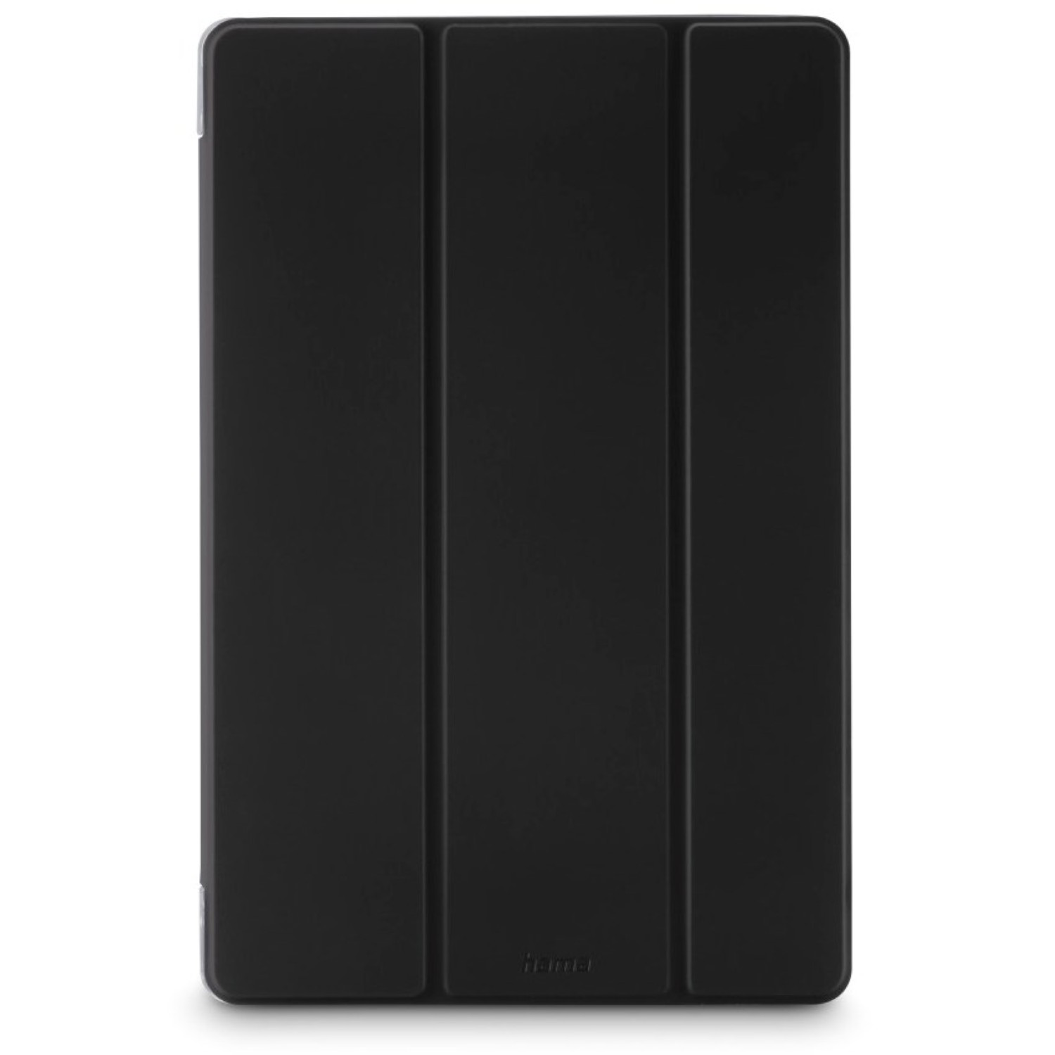 Czarna okładka na tablet z trzema pionowymi zagięciami.