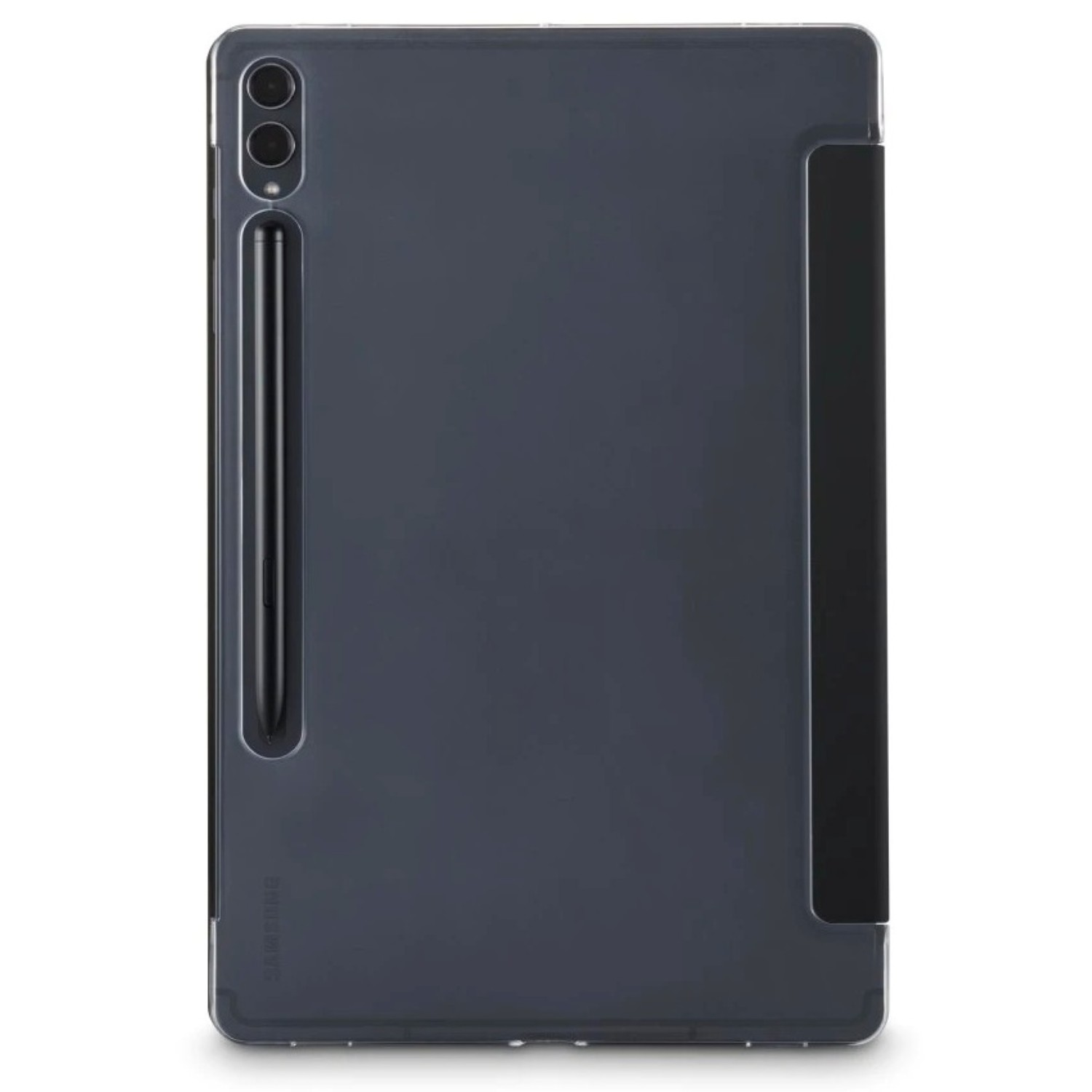 Ciemnoszare tablet z czarnym rysikiem i tylnym aparatem.