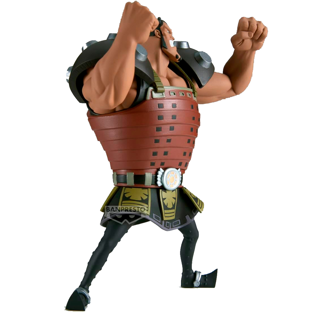 Un action figure di un uomo muscoloso con top rosso e pantaloni neri.