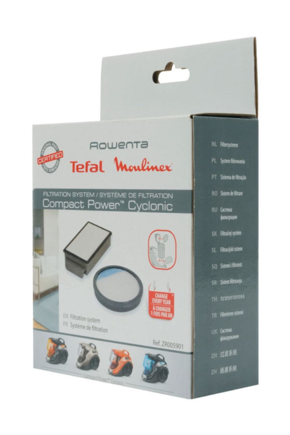 Rowenta Tefal Moulinex Compact Power Cyclonic filtre sistemi ambalajı.
