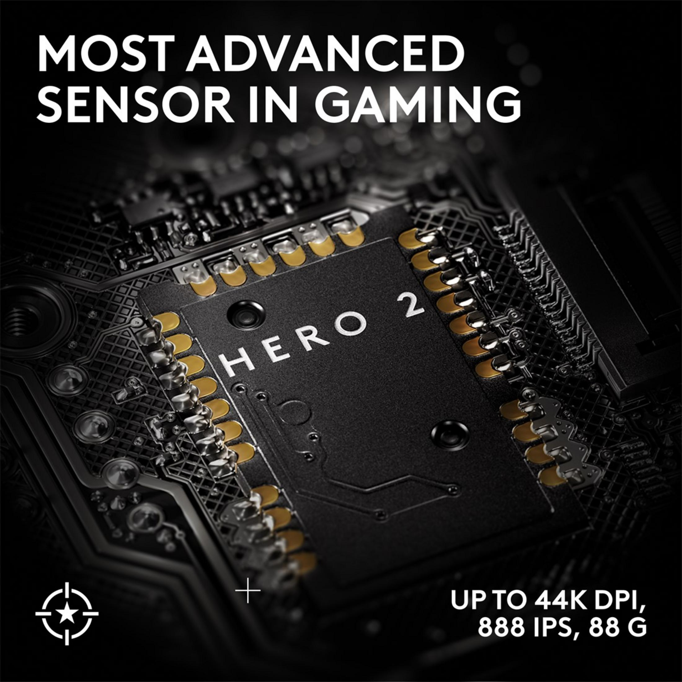 Primo piano di un circuito stampato con testo "HERO 2" e "MOST ADVANCED SENSOR IN GAMING".