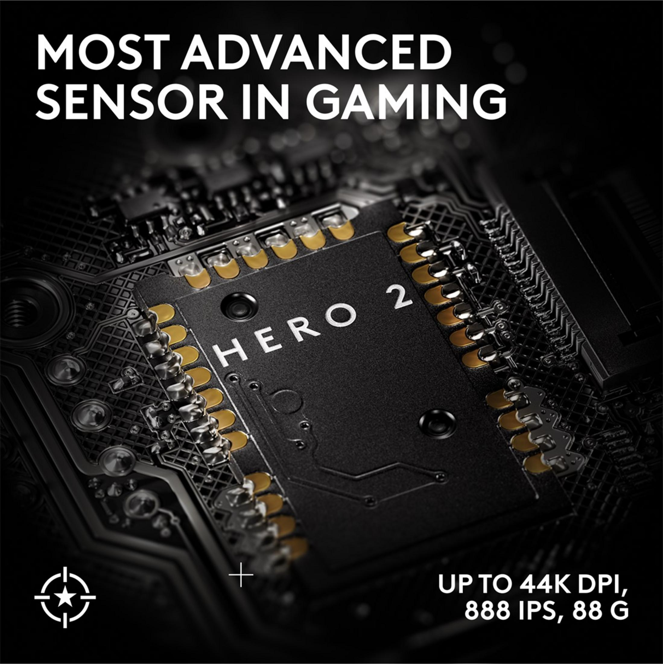 Primo piano di un chip per computer nero con etichetta "HERO 2" e specifiche.