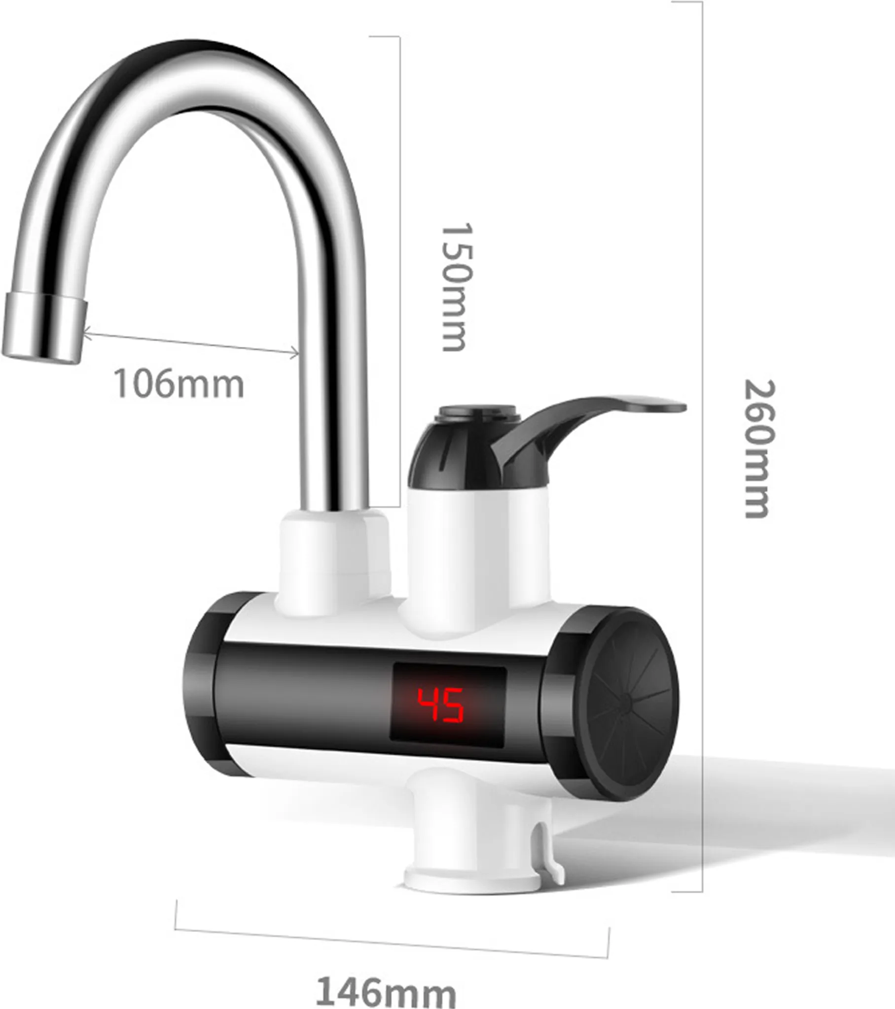 Ein digitaler Wasserhahn mit Temperaturanzeige.