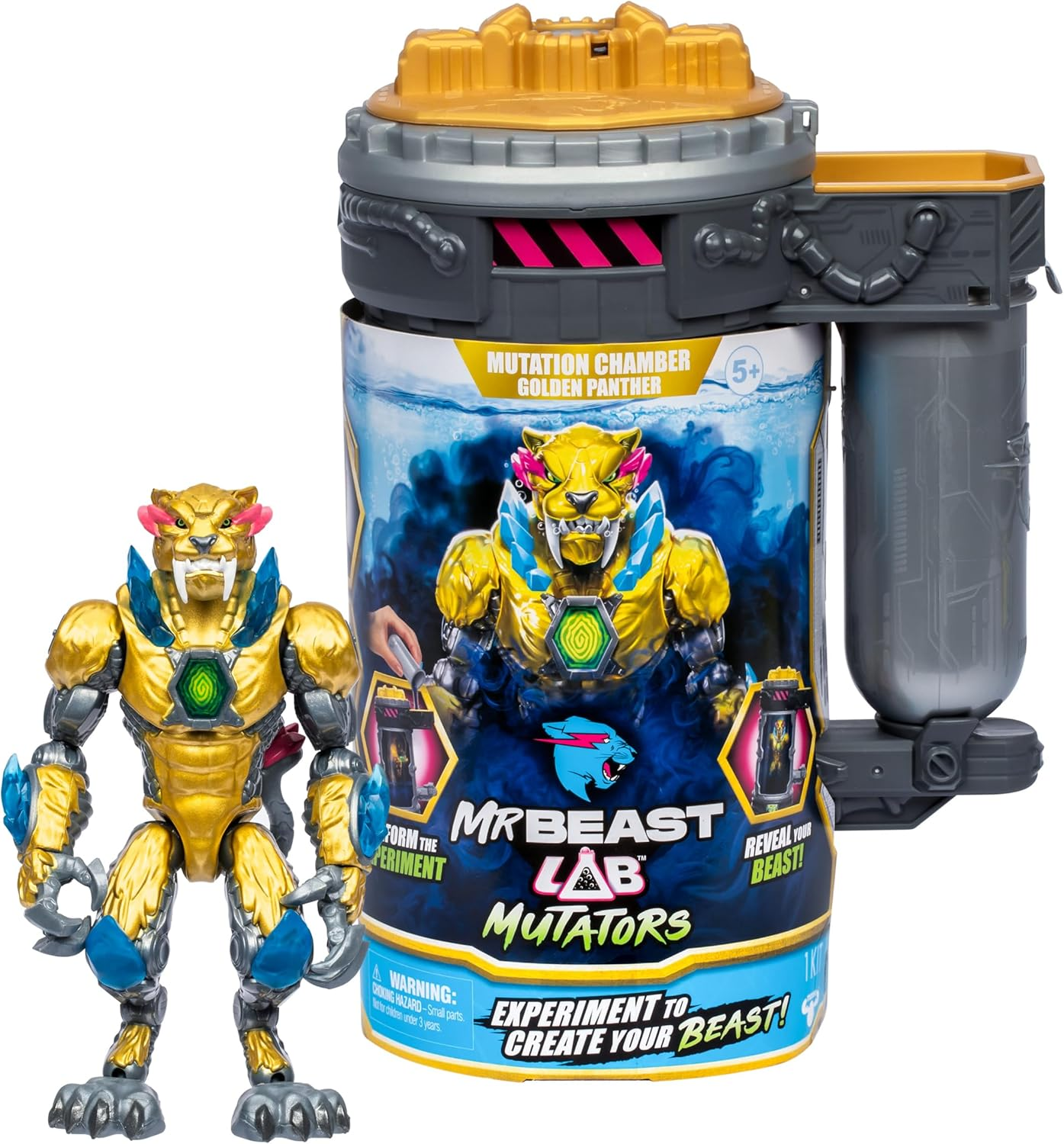 Goldener Panther mit Mutationskammer und Spielzeugfigur.