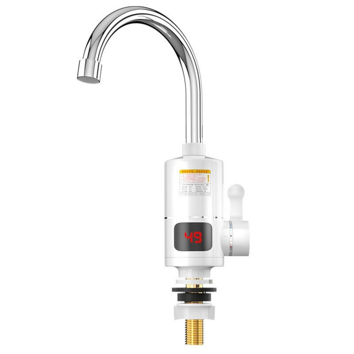 Ein weißer Wasserhahn mit digitaler Temperaturanzeige 49.
