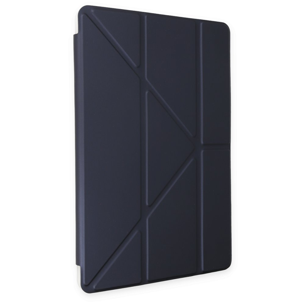 Geometrik katlanır tasarımlı lacivert tablet kılıfı.