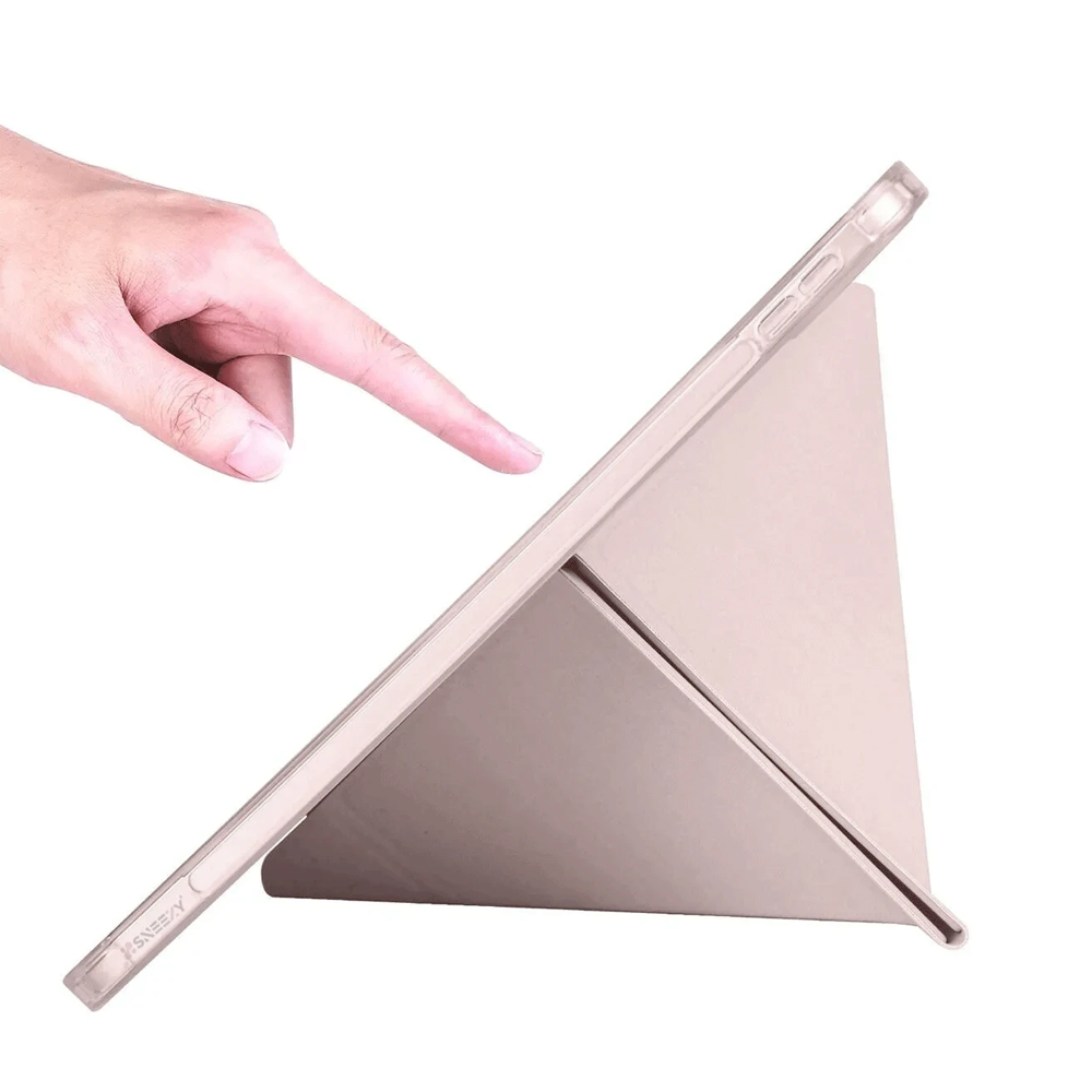 Bir parmak, stant olarak duran bir tablet kılıfına dokunuyor.