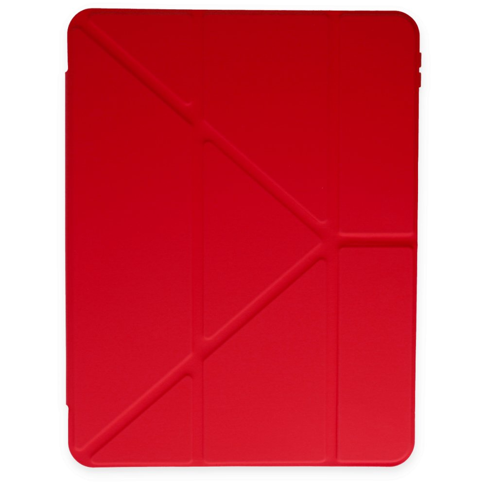 Katlanmış çizgili kırmızı tablet kılıfı.