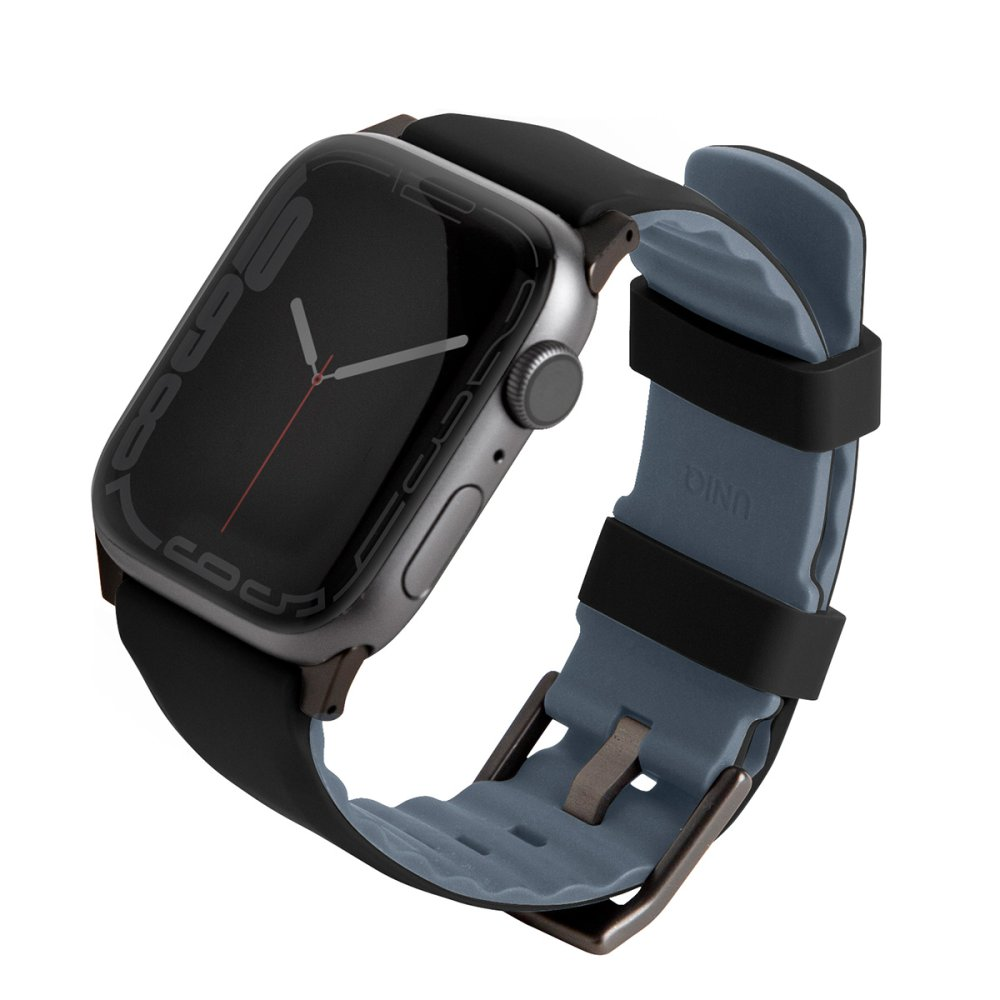UNIQ Linus Airosoft Watch 42/44/45/46/49 mm Uyumlu Silikon Akıllı Saat Kordonu Siyah