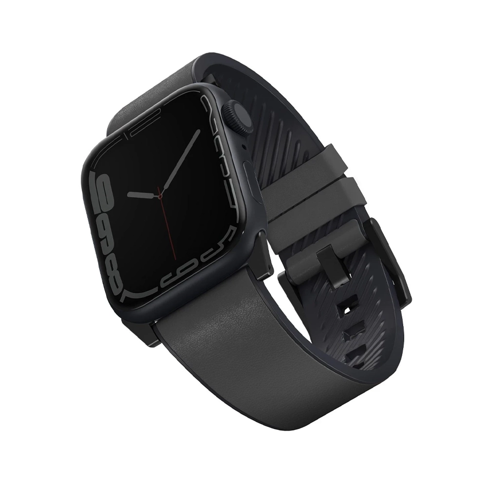 UNIQ Straden Apple Watch 42/44/45/46/49 mm Uyumlu Su Geçirmez Deri Akıllı Saat Kordonu Gri