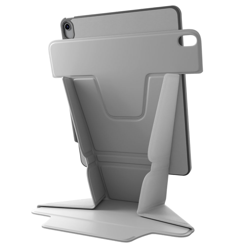 Takılı bir tablet ile gri bir tablet standı.