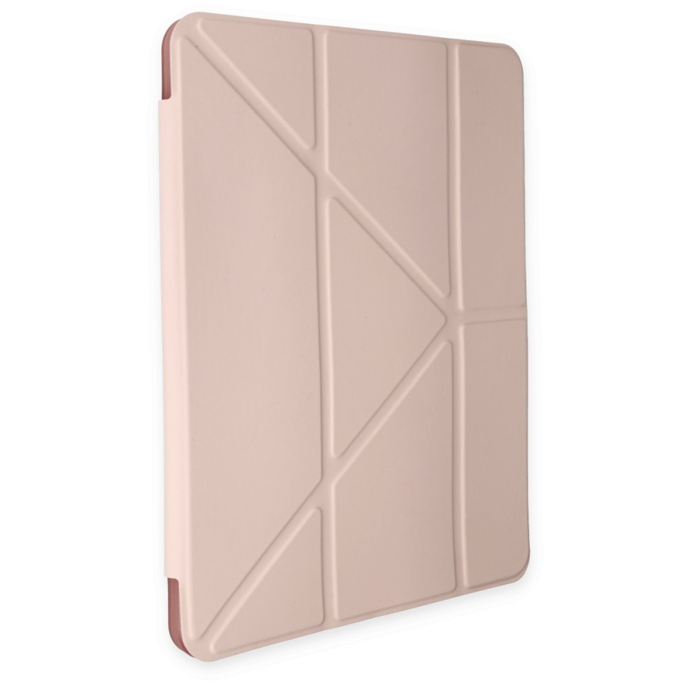 Geometrik desenli, ince kahverengi kenarlı pembe kılıf.