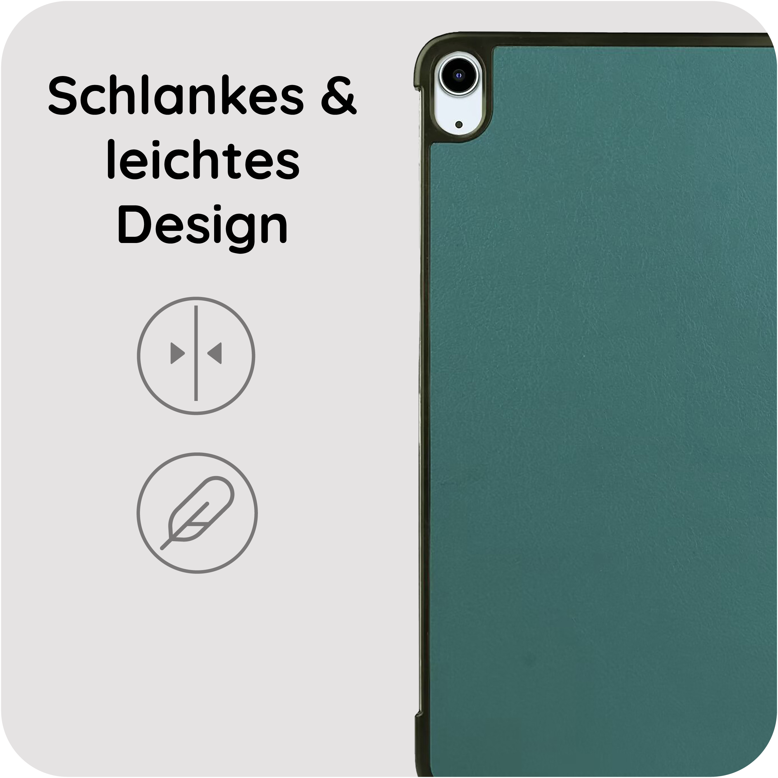 Schlankes & leichtes Design mit Tablet-Rückseite in Petrol.