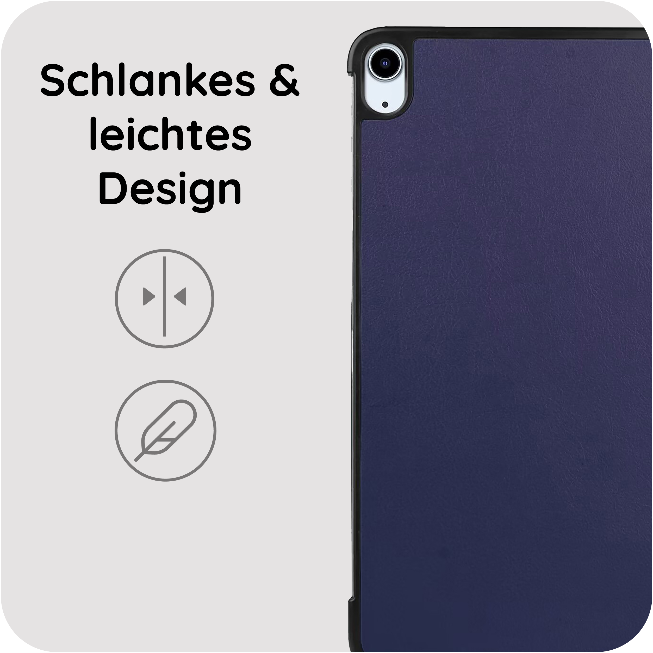 Schlankes, leichtes Design. Blaue Hülle mit Kameraaussparung.