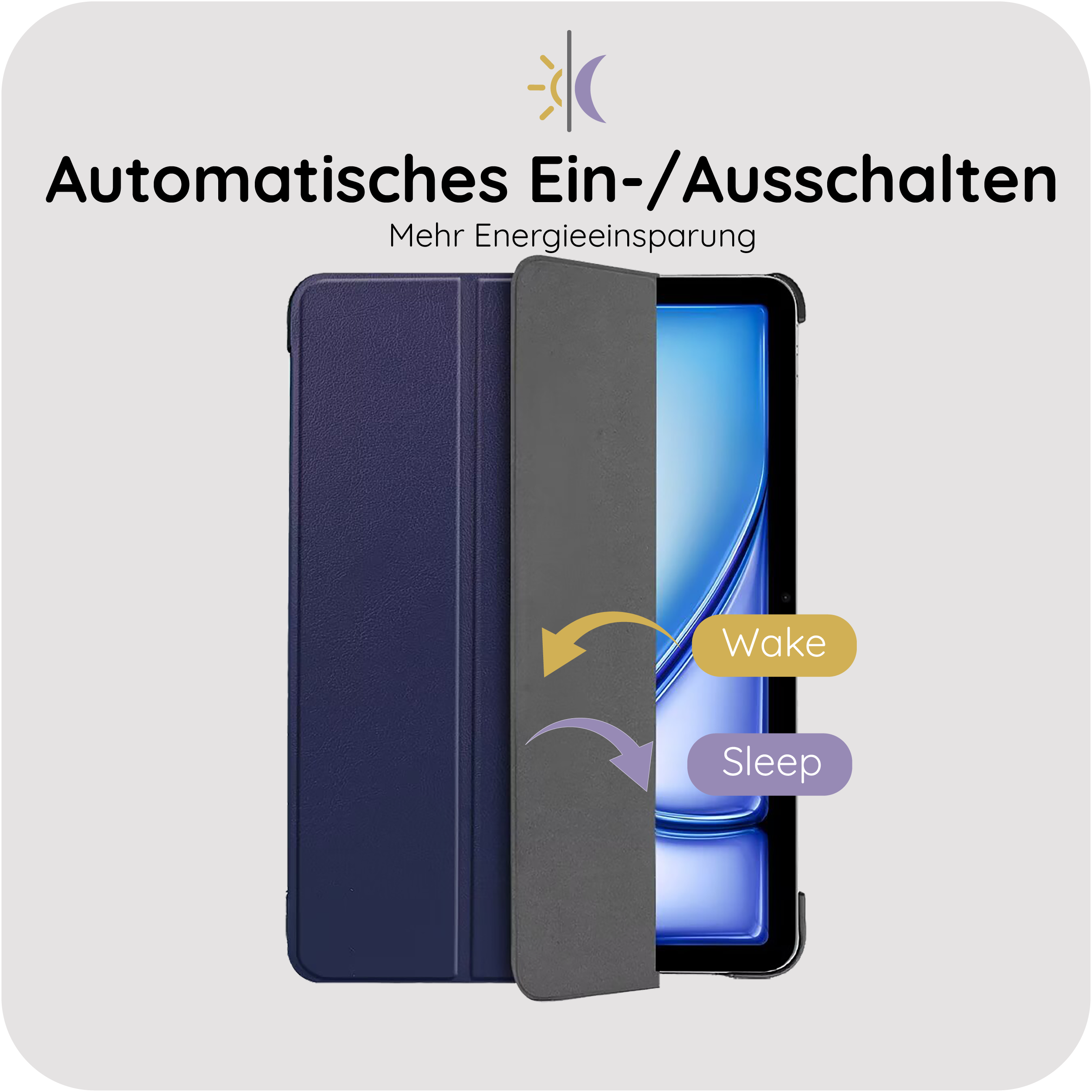 Tablet Hülle mit automatischer Ein-/Ausschaltfunktion für Energieeinsparung.
