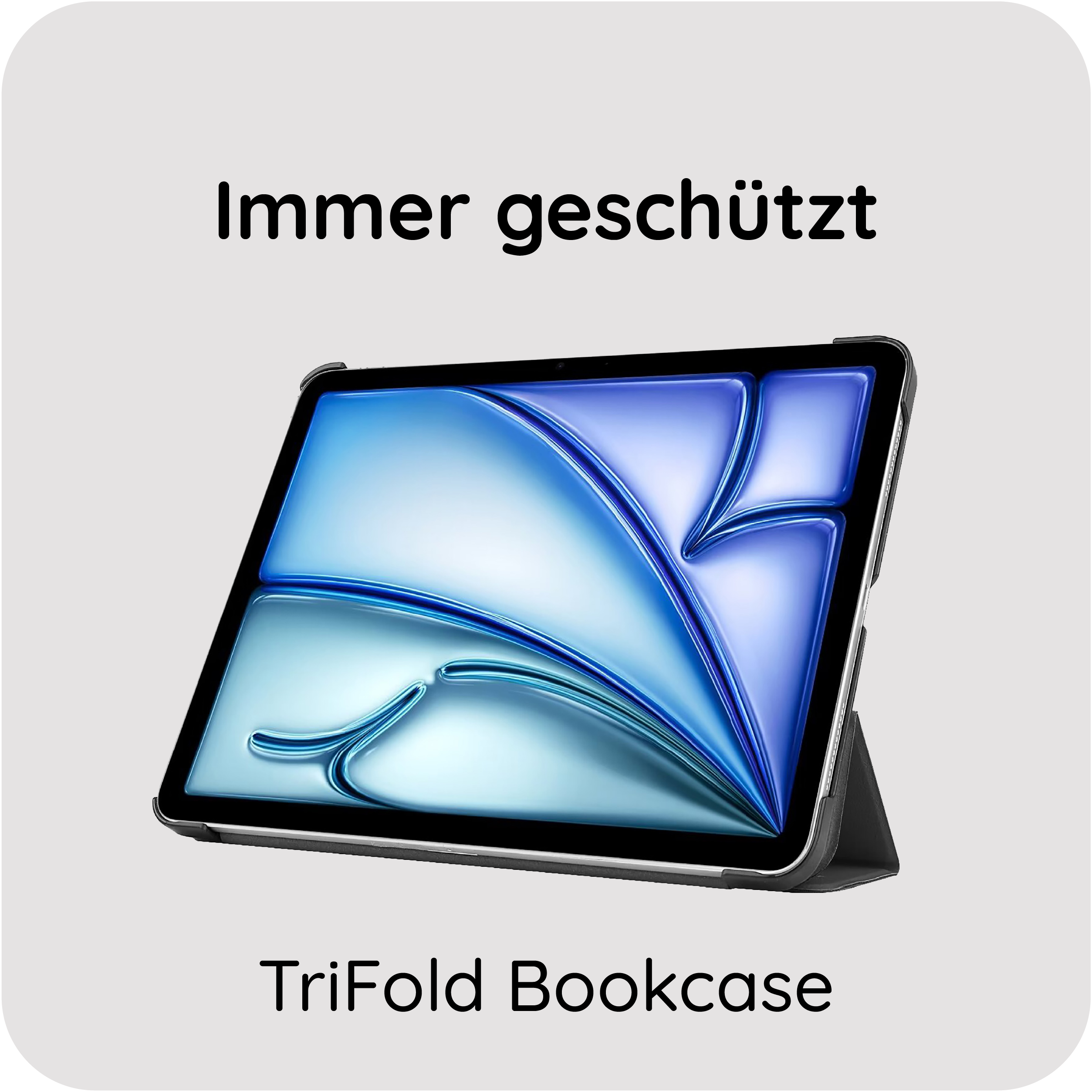 Ein Tablet mit blauem Hintergrund im TriFold Bookcase.