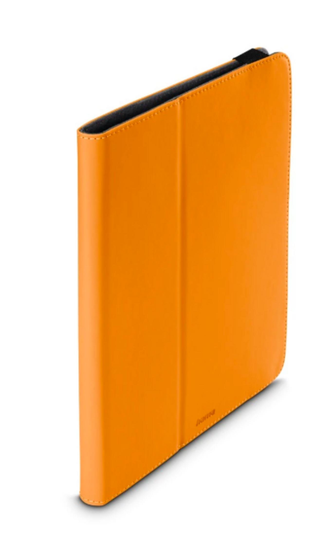 Orangefarbene Schutzhülle für ein Tablet, auf weißem Hintergrund.