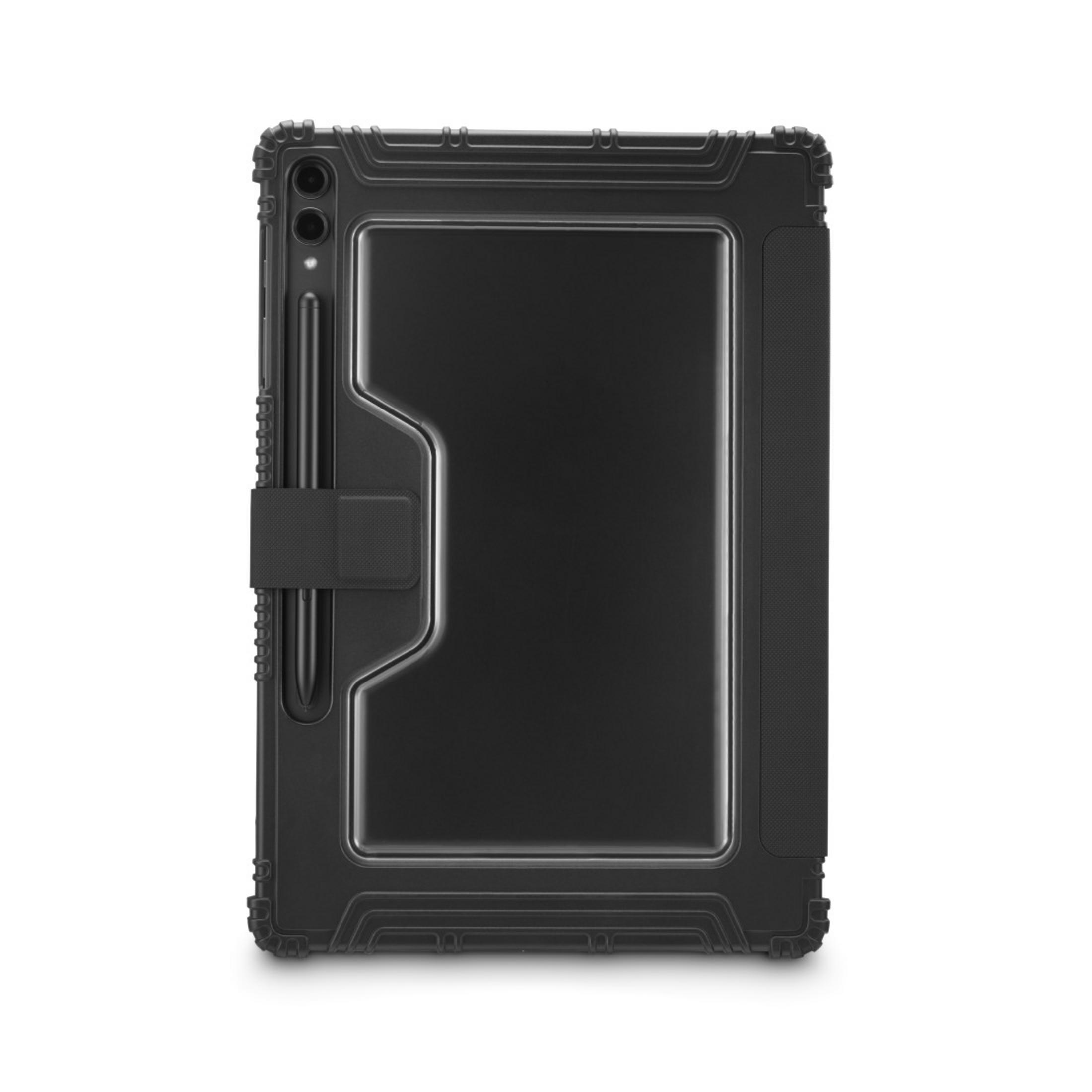Schwarzes Tabletgehäuse mit Stifthalter und Kamerausschnitt.