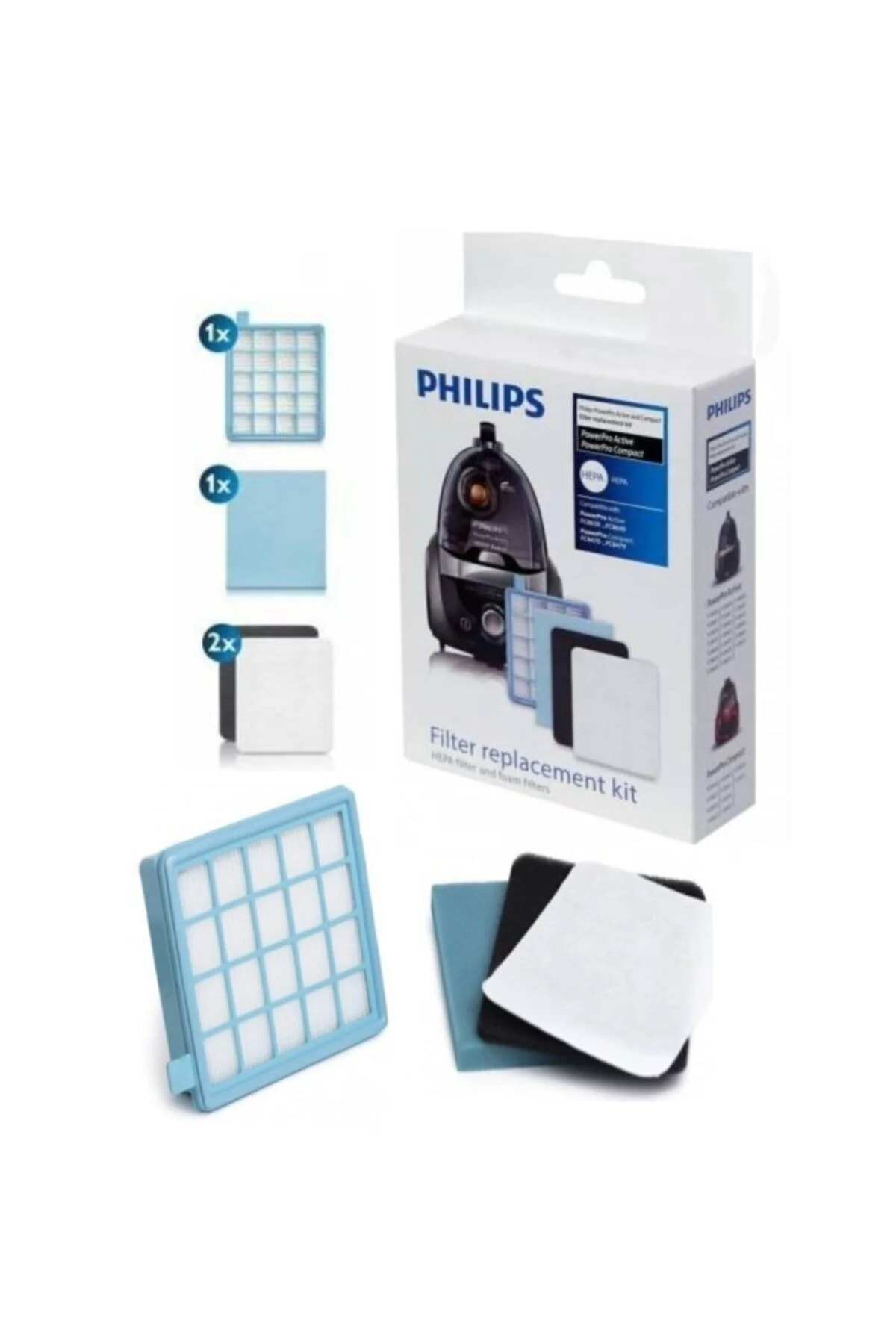 Philips elektrikli süpürge filtre seti, HEPA ve sünger filtreli.
