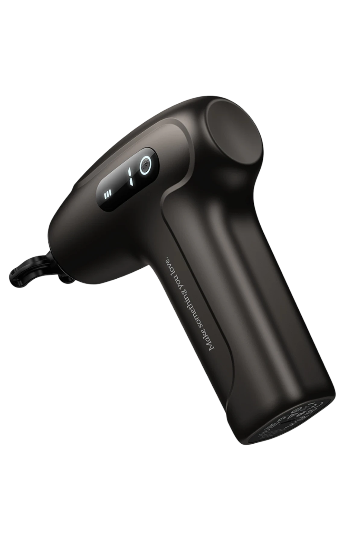 Una pistola massaggiante nera con display digitale e manico.