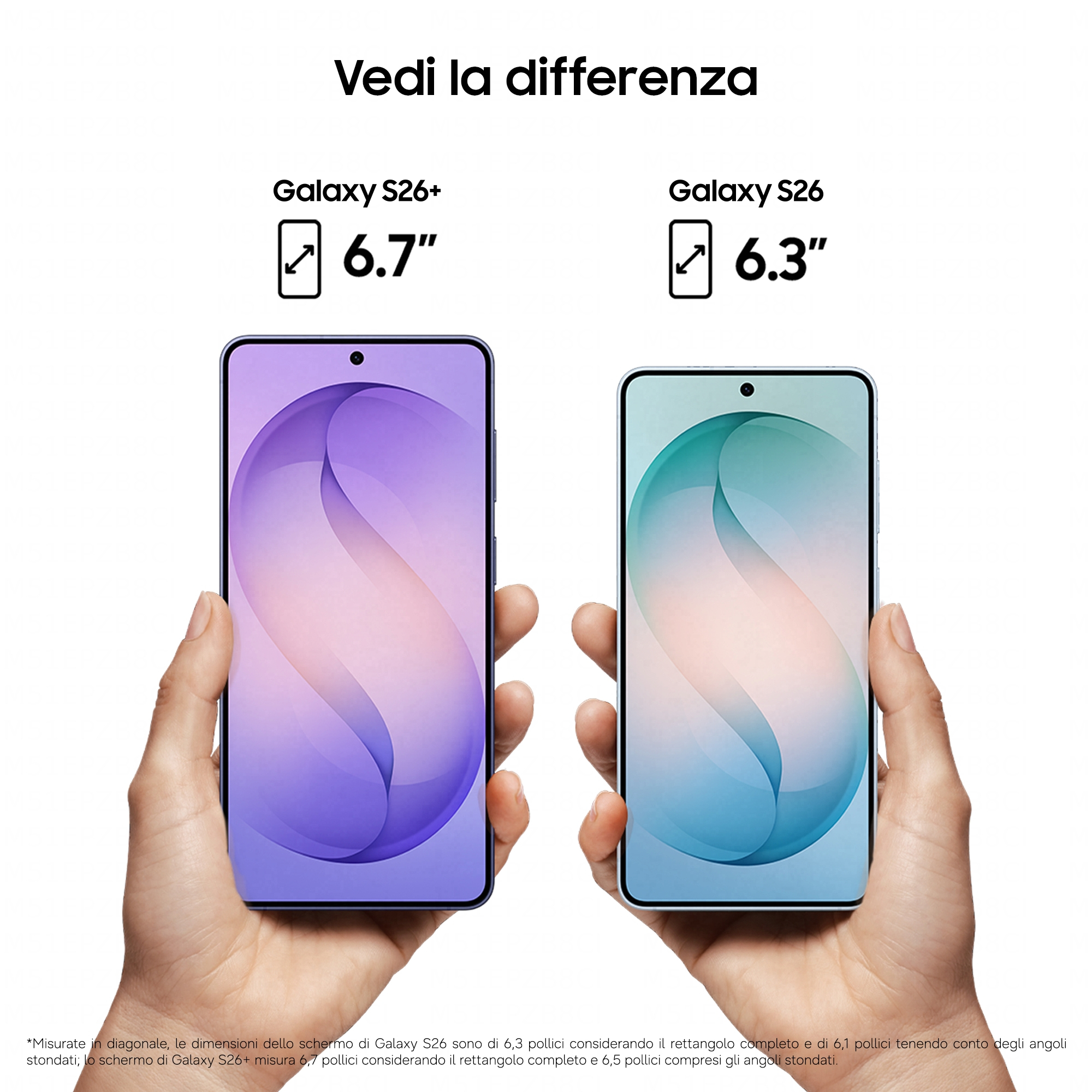 Zwei Hände halten Smartphones nebeneinander. Eines mit 6,7 Zoll, das andere mit 6,3 Zoll.