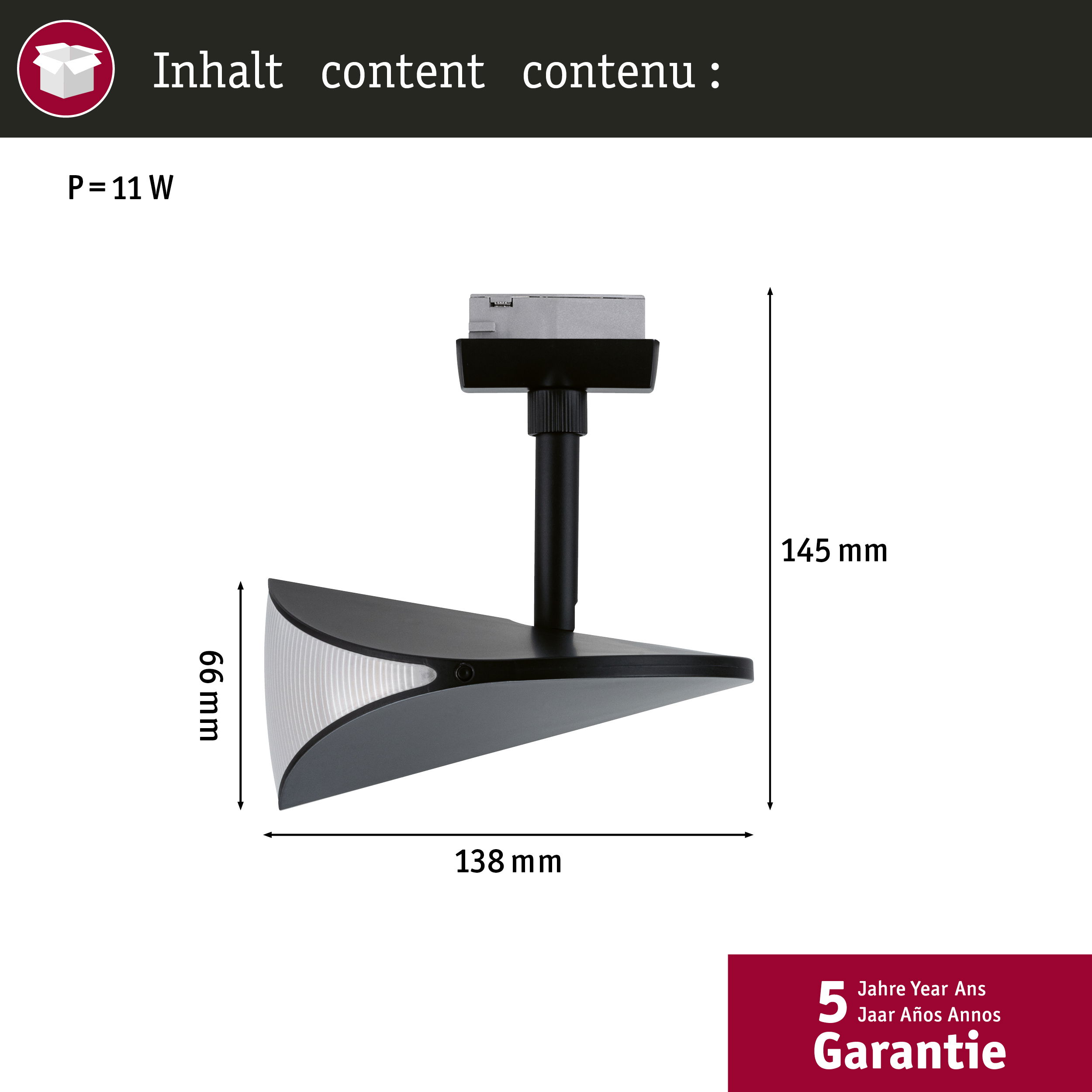 Ein schwarzes Objekt mit einer Oberseite, die 145 mm misst, und einer Unterseite, die 66 mm misst.