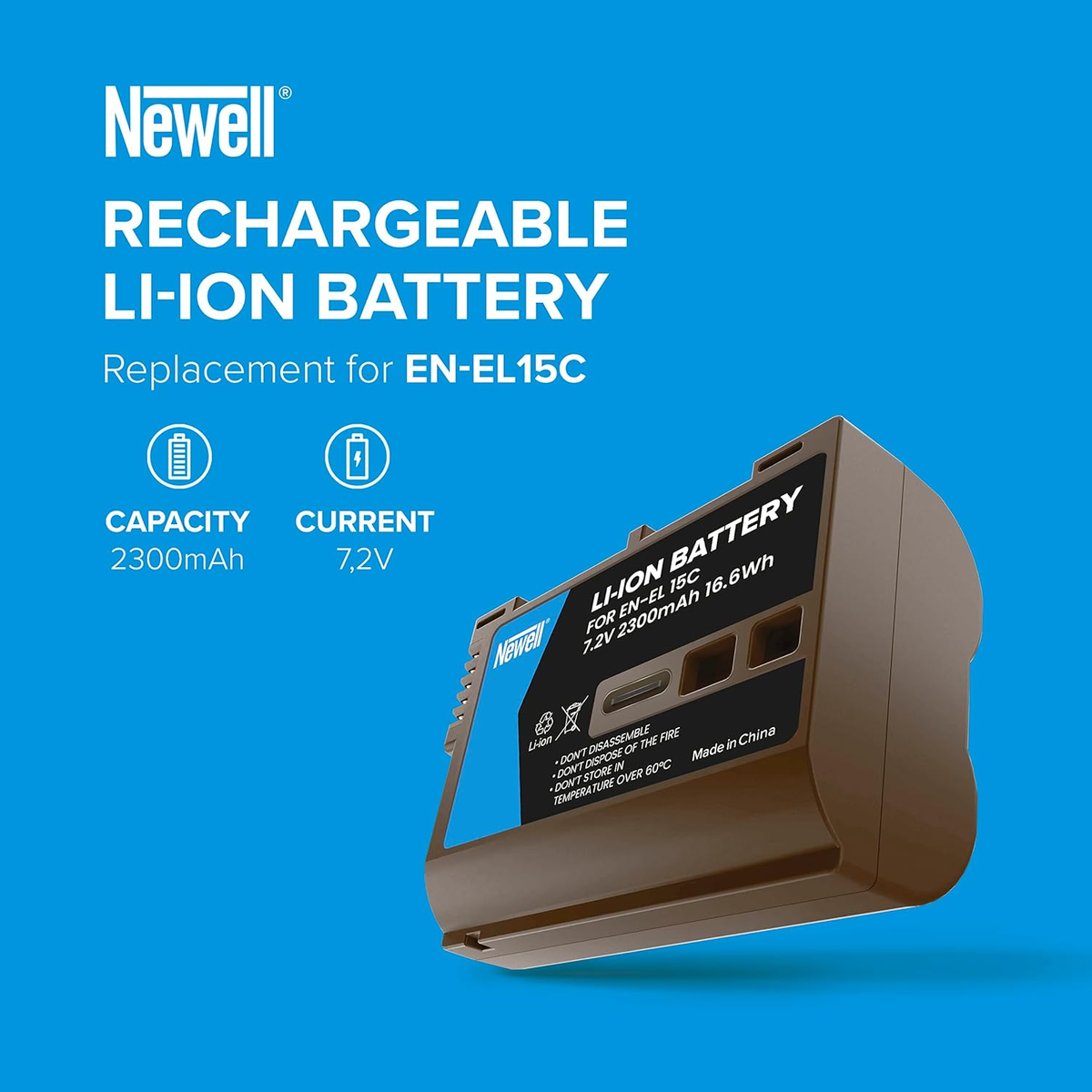 Batería Newell Li-Ion, 7,2V, 2300mAh, reemplazo para EN-EL15C.