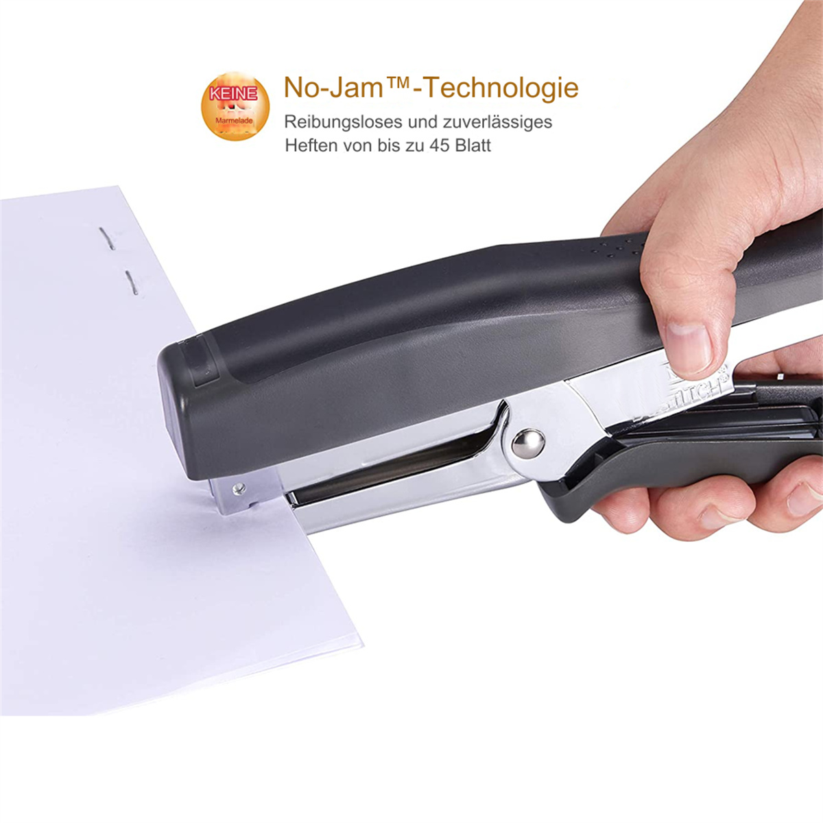Ein Drucker heftet weißes Papier mit der No-Jam Technologie.