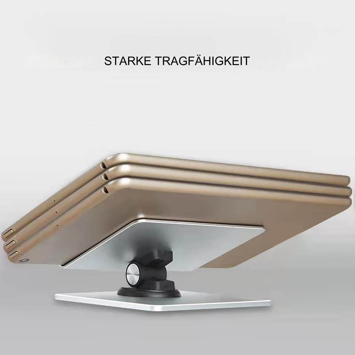 Ein goldener Tablet-Ständer mit drei Tablets, die darauf gestapelt sind.