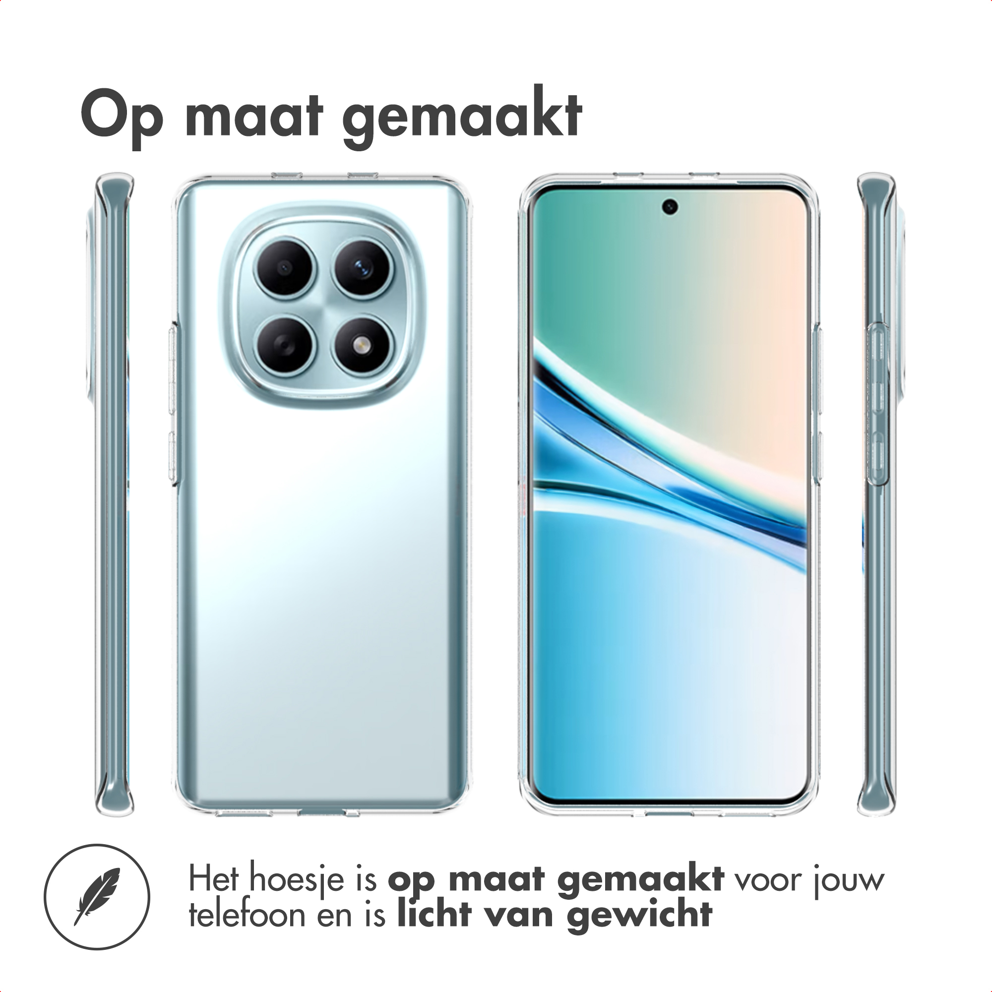 Coque de téléphone transparente, vues avant et arrière. Légère.