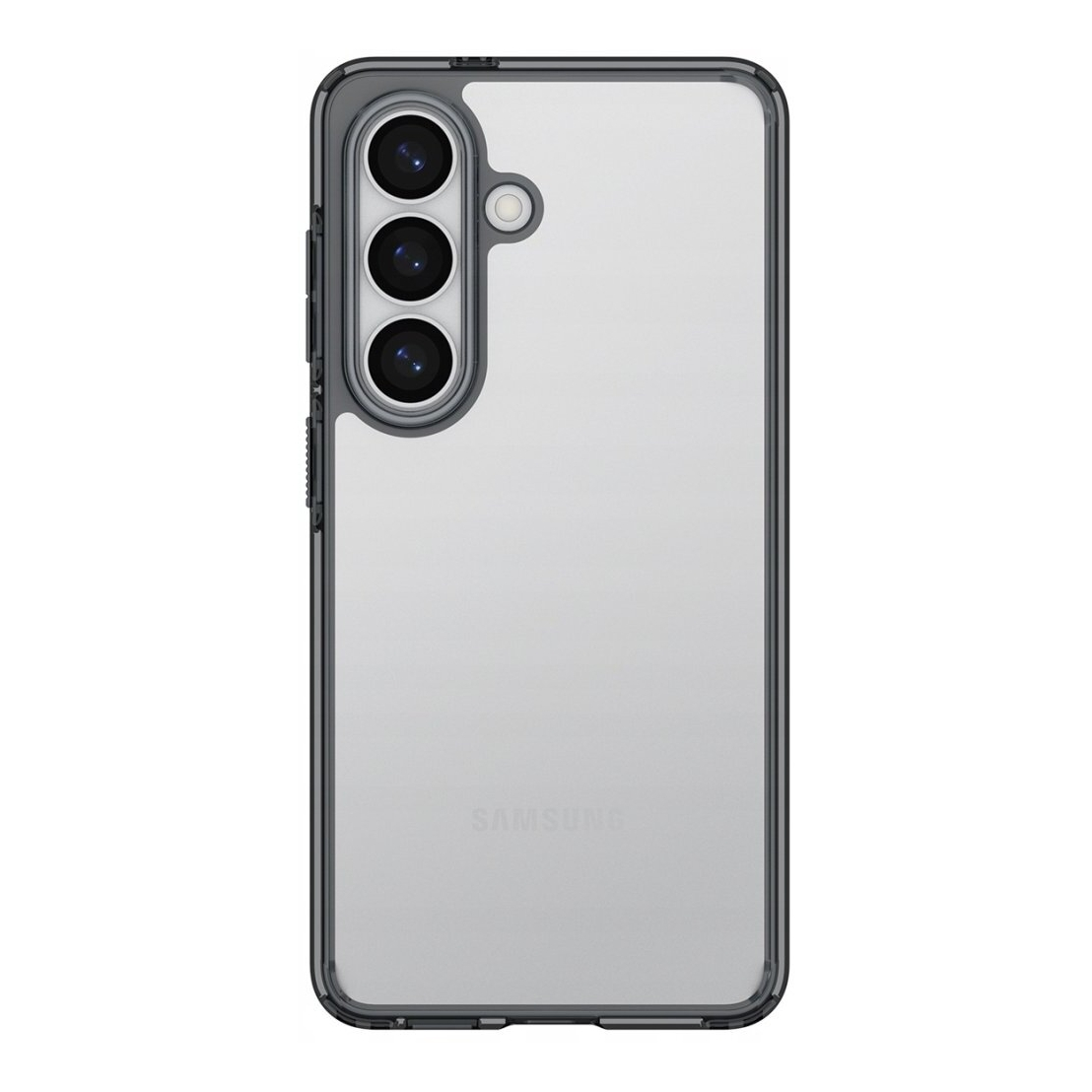 Retro di una cover trasparente per telefono con tre fotocamere e un flash.