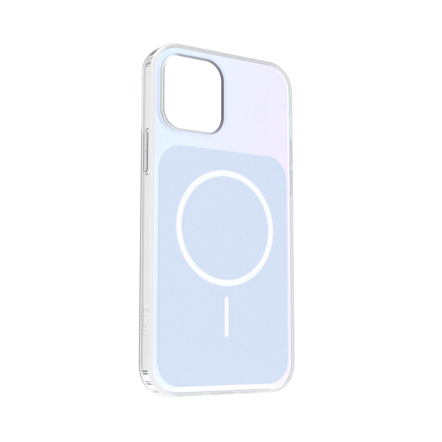Una cover trasparente per telefono con motivo circolare e un trattino.