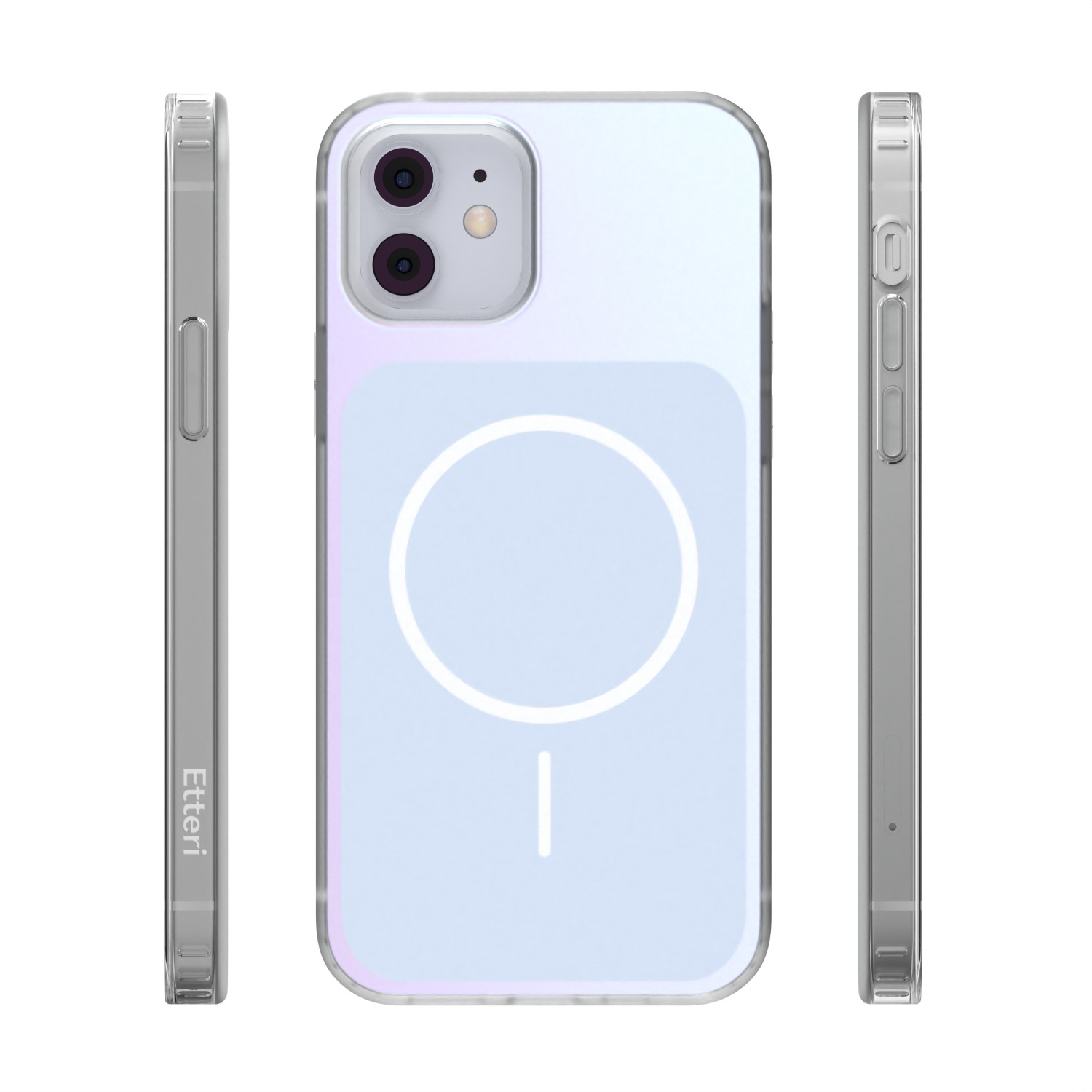 Custodia trasparente per telefono con fotocamere e anello magnetico.