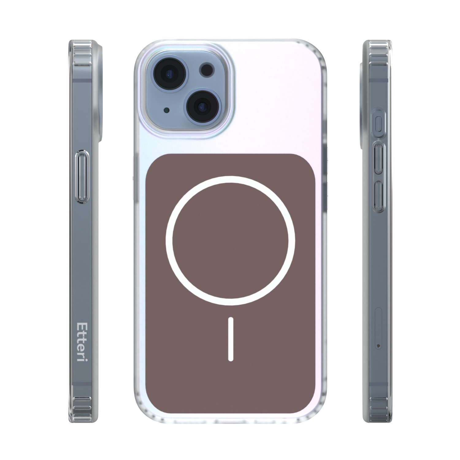 Przezroczyste etui na telefon z szarym kółkiem magnetycznym.