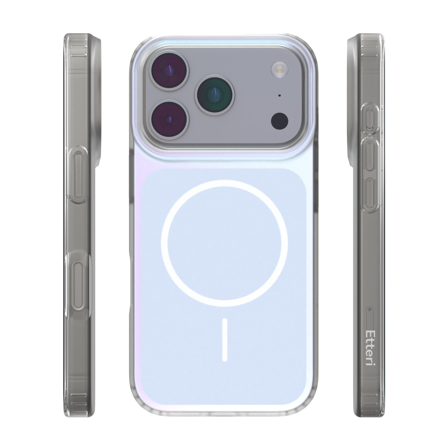 Przezroczyste etui na telefon z modułem aparatu i pierścieniem magnetycznym.