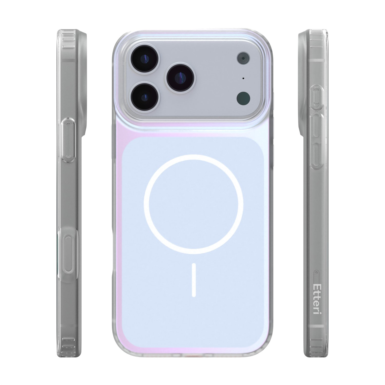 Przezroczyste etui na telefon z pierścieniem MagSafe, widok od tyłu.